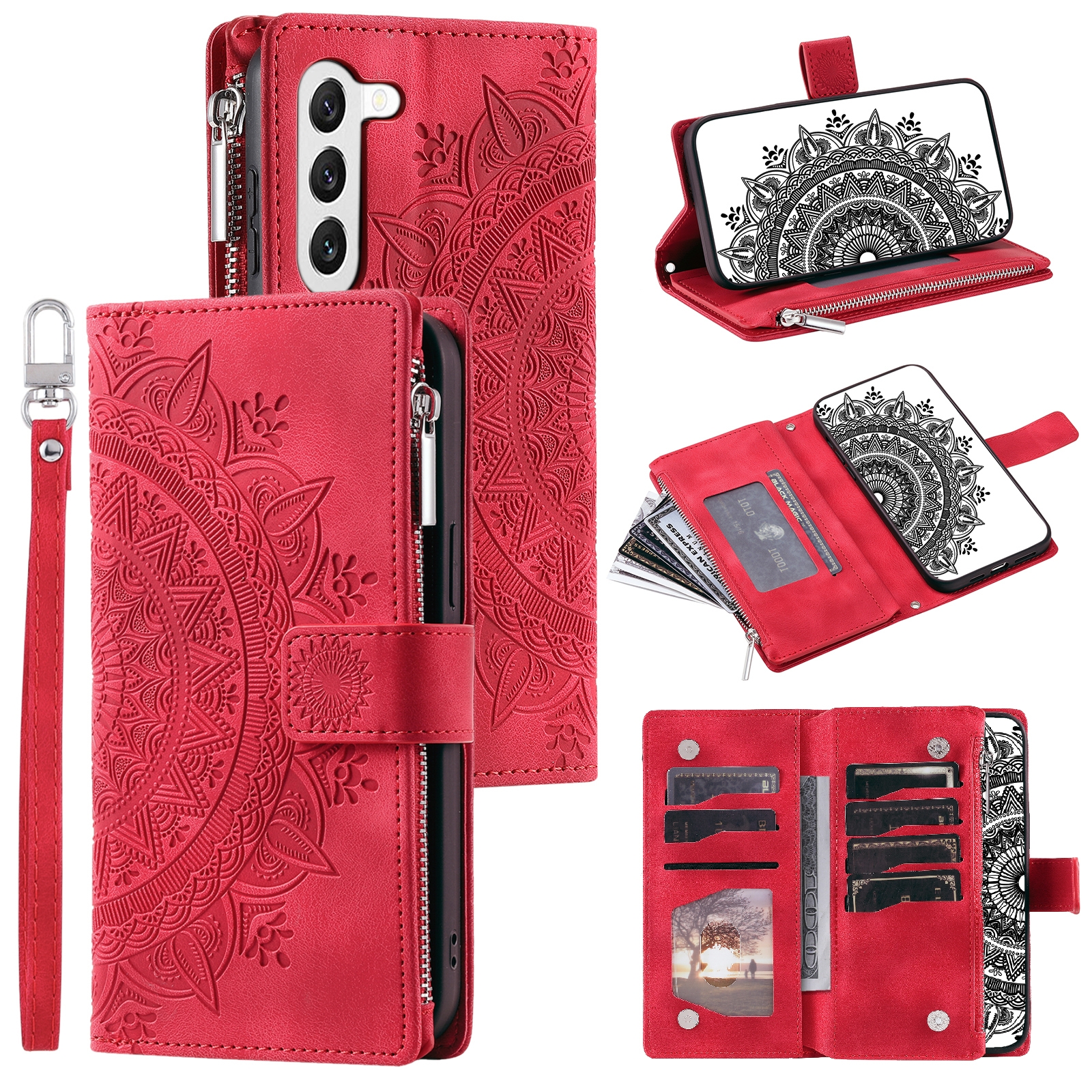 For Samsung Galaxy S23+ 5G Multi-Card Totem Zipper Leather Phone Case(Red) For Samsung Galaxy S23+ 5G Multi-Card Totem Zipper Leather Phone Case(Red)