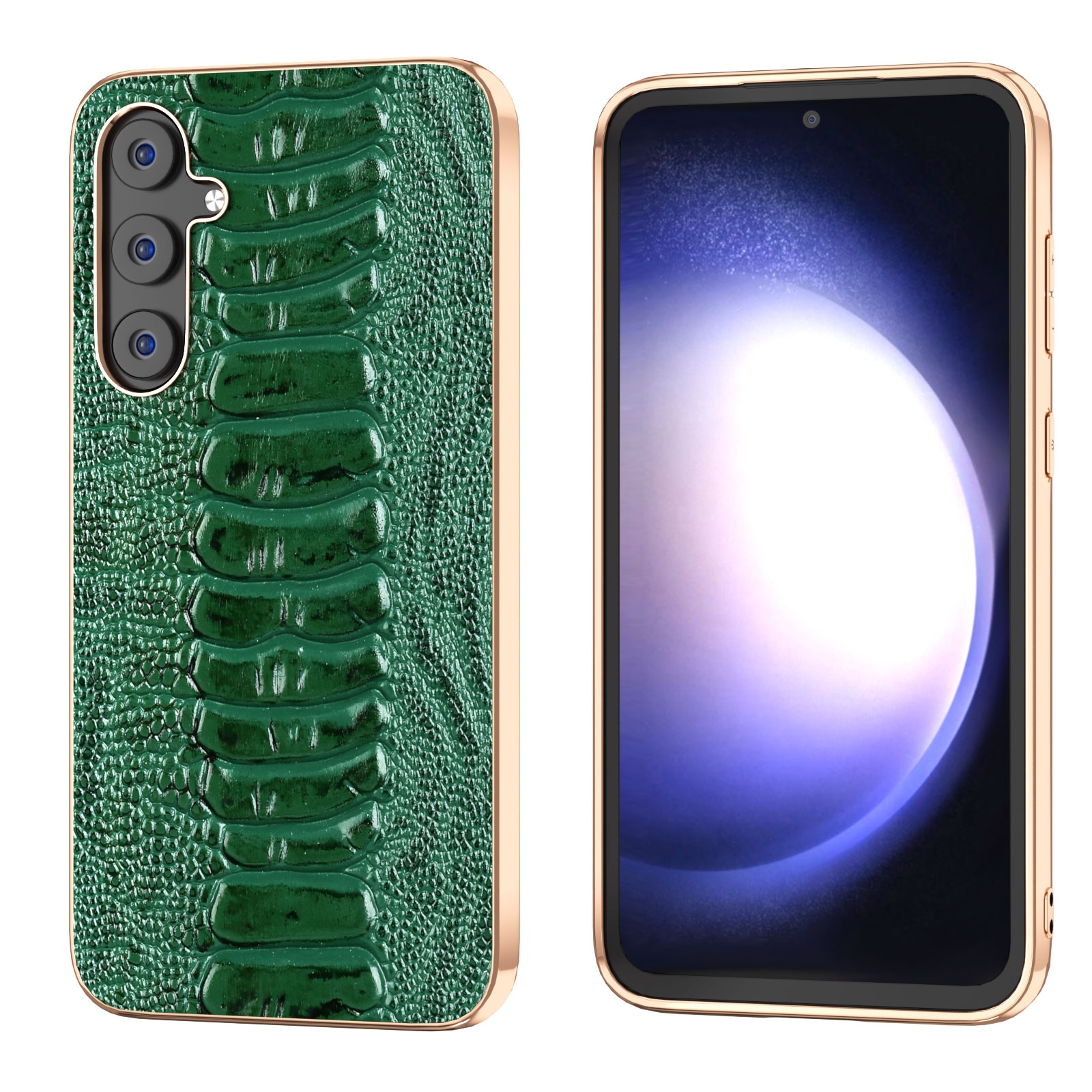 For Samsung Galaxy S23 FE 5G Genuine Leather Weilai Series Nano Electroplating Phone Case(Green) For Samsung Galaxy S23 FE 5G Genuine Leather Weilai Series Nano Electroplating Phone Case(Green)