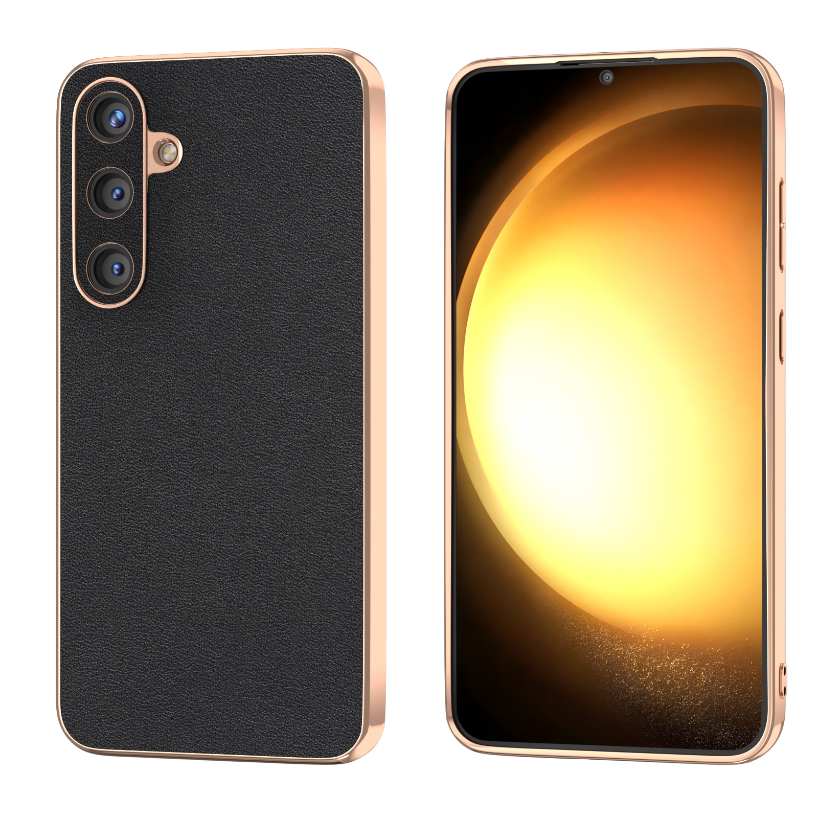 For Samsung Galaxy S24 5G Genuine Leather Xiaoya Series Nano Plating Phone Case(Black) For Samsung Galaxy S24 5G Genuine Leather Xiaoya Series Nano Plating Phone Case(Black)