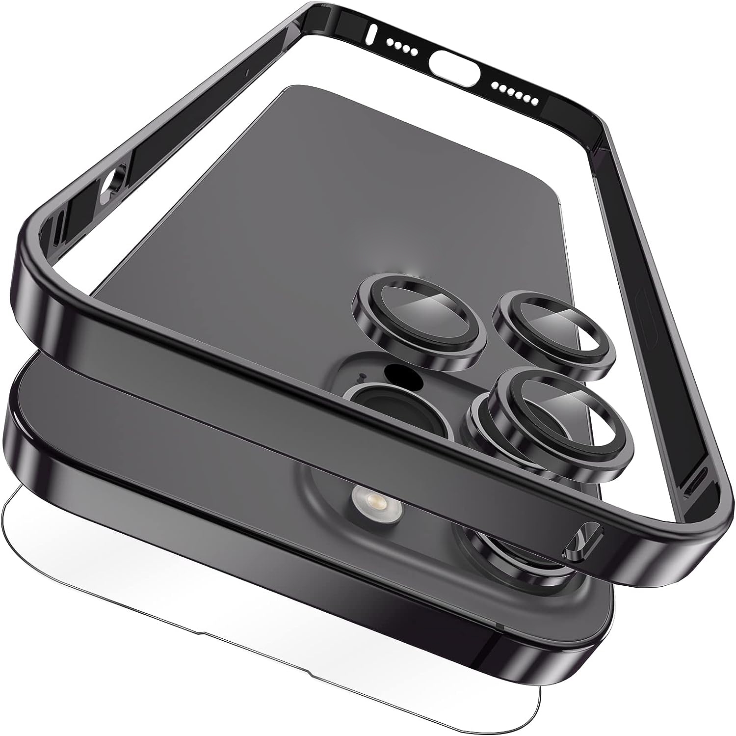 For iPhone 14 Pro 3 in 1 Ultra-thin Metal Frame + Lens + Film Phone Protection Set(Black) For iPhone 14 Pro 3 in 1 Ultra-thin Metal Frame + Lens + Film Phone Protection Set(Black)