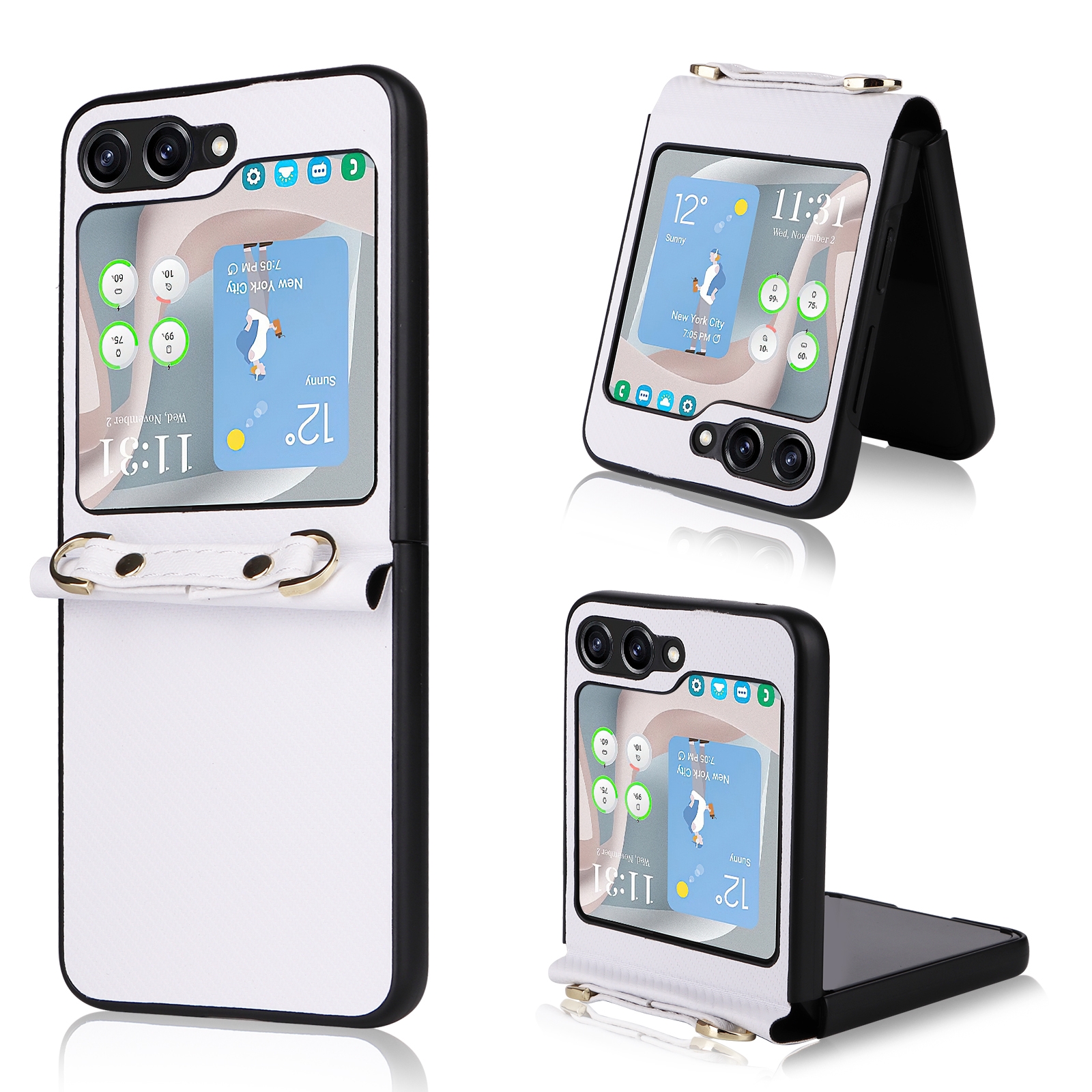 For Samsung Galaxy Z Flip5 5G PU Leather PC Phone Case with Lanyard(White) For Samsung Galaxy Z Flip5 5G PU Leather PC Phone Case with Lanyard(White)