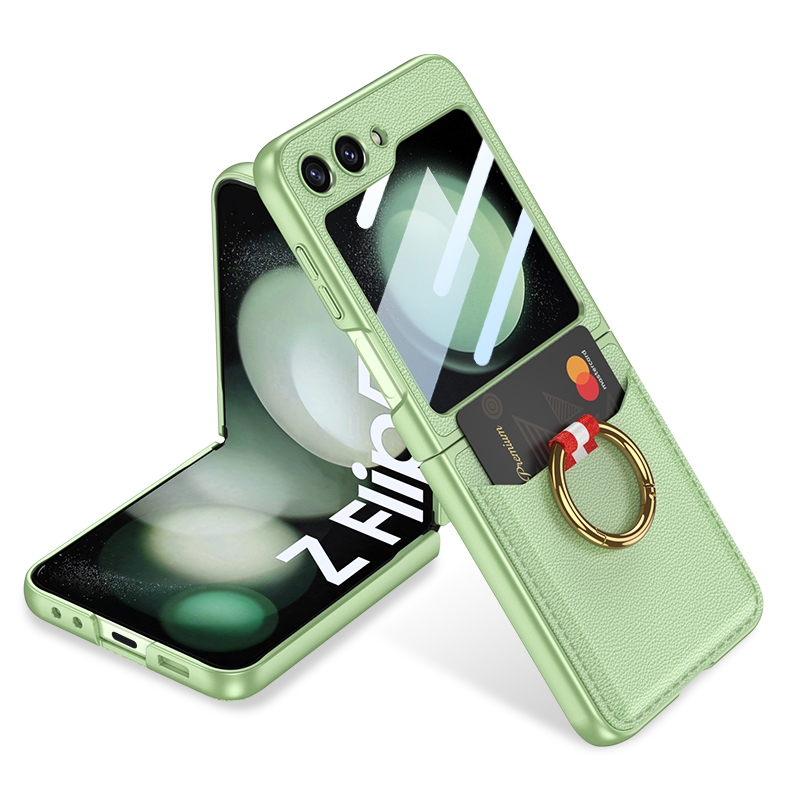 For Samsung Galaxy Z Flip5 GKK Integrated Plain Card Bag Phone Case with Ring Holder(Matcha Green) For Samsung Galaxy Z Flip5 GKK Integrated Plain Card Bag Phone Case with Ring Holder(Matcha Green)