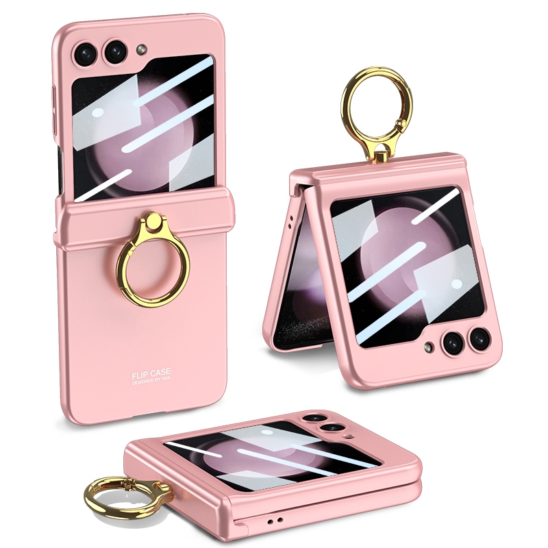 For Samsung Galaxy Z Flip5 GKK Integrated Magnetic Hinge Phone Case with Ring Holder(Pink) For Samsung Galaxy Z Flip5 GKK Integrated Magnetic Hinge Phone Case with Ring Holder(Pink)