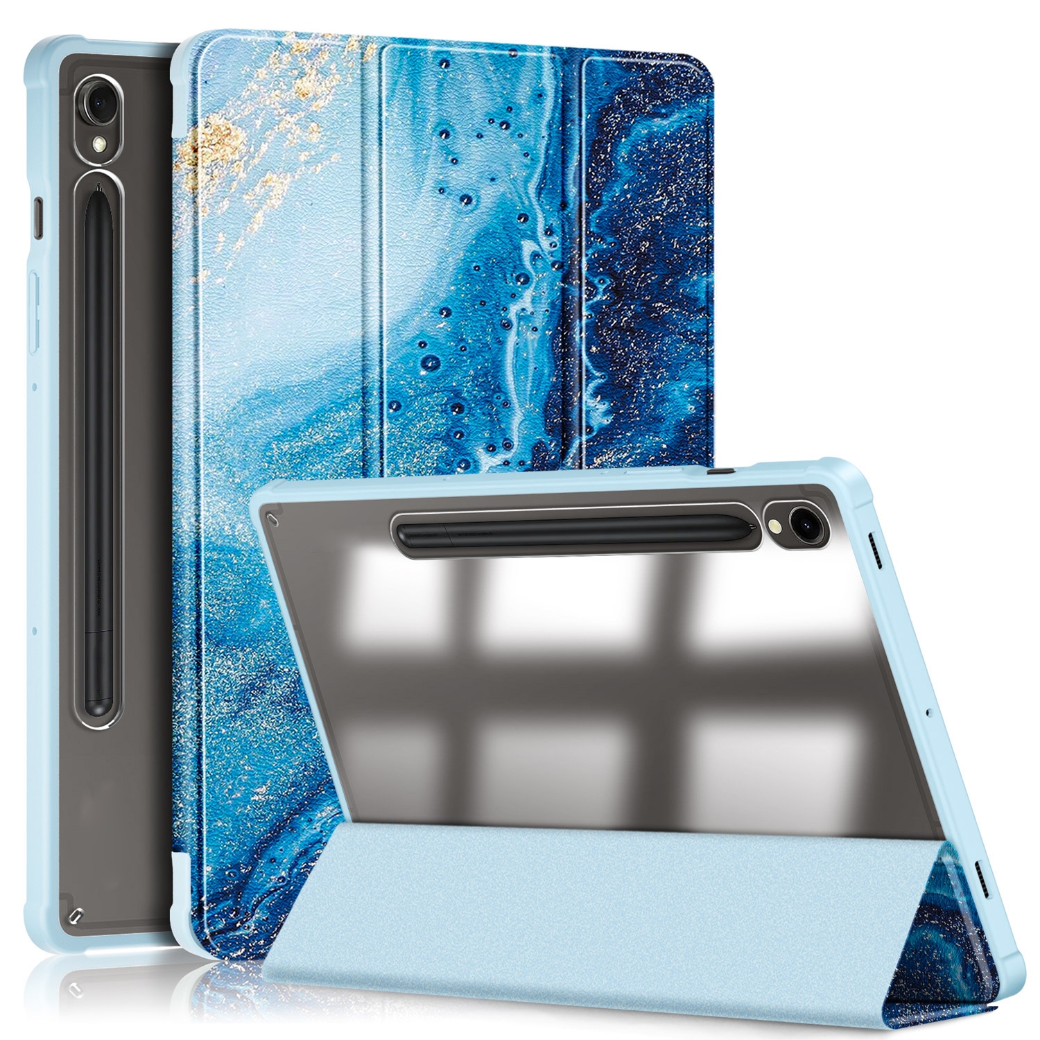 For Samsung Galaxy Tab S9 Acrylic 3-folding Painted Smart Leather Tablet Case(Waves) For Samsung Galaxy Tab S9 Acrylic 3-folding Painted Smart Leather Tablet Case(Waves)