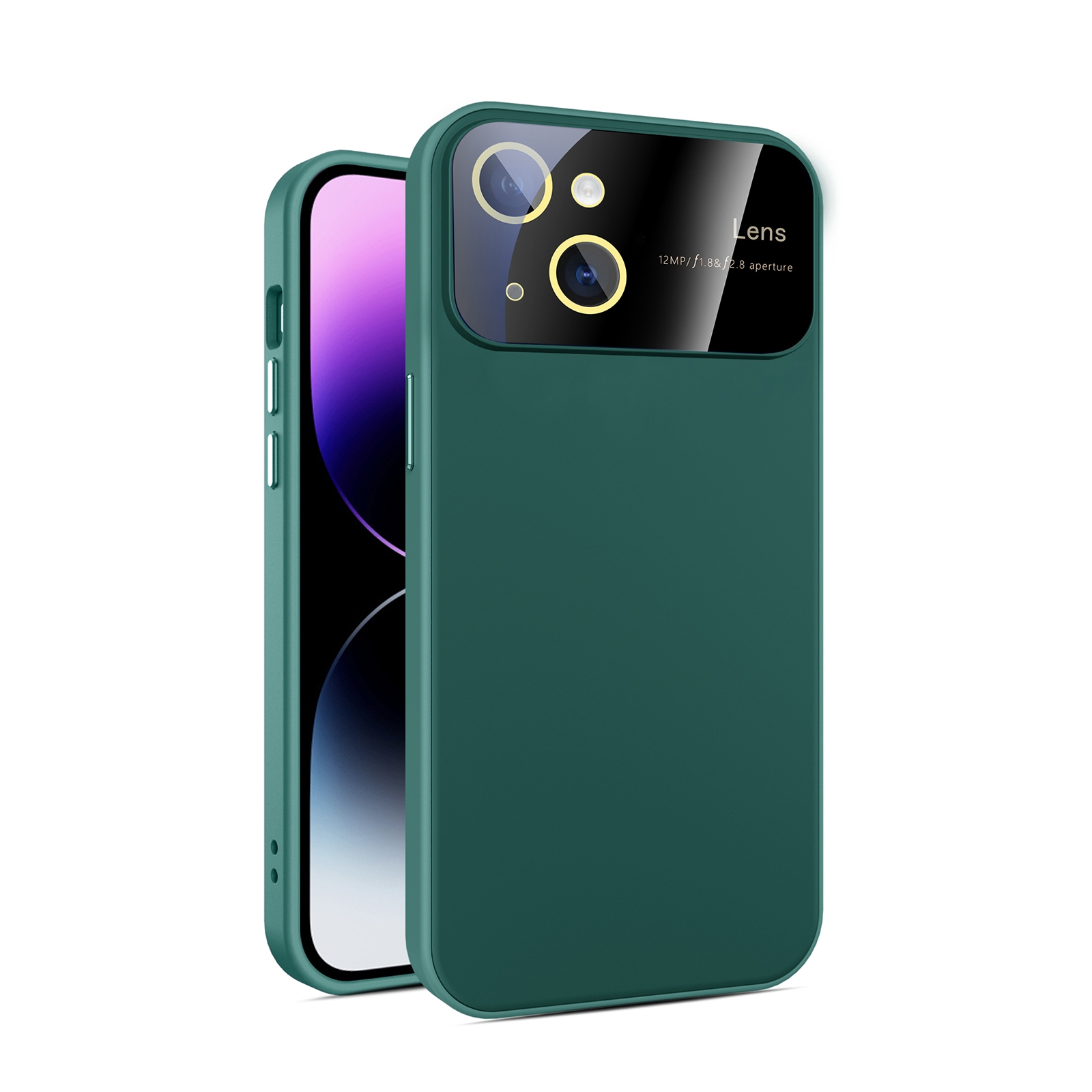 For iPhone 15 Plus Large Glass Window PC Phone Case with Integrated Lens Film(Green) For iPhone 15 Plus Large Glass Window PC Phone Case with Integrated Lens Film(Green)