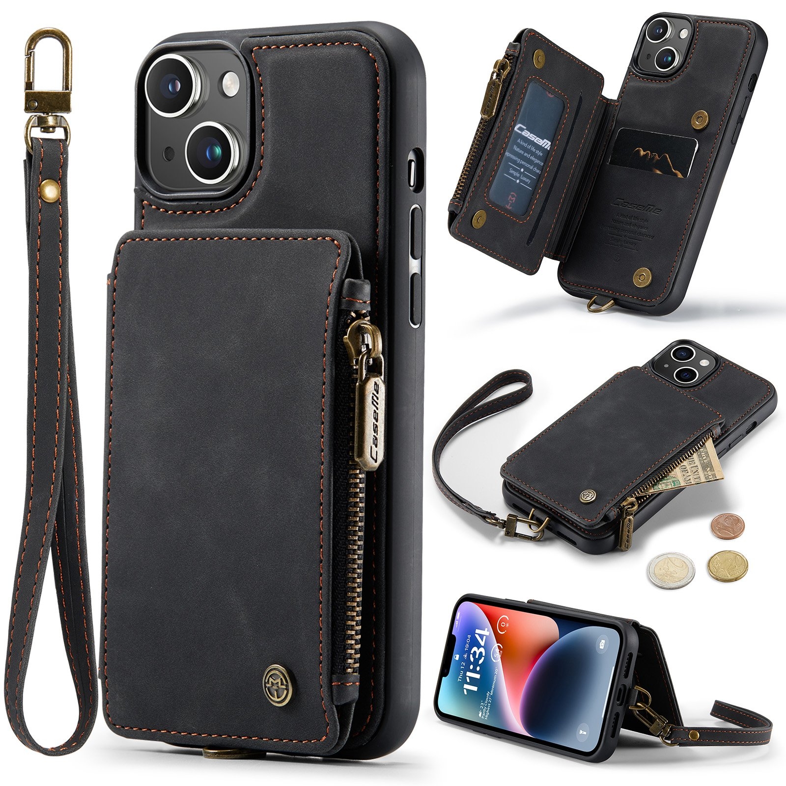 For iPhone 15 CaseMe C20 Multifunctional RFID Leather Phone Case(Black) For iPhone 15 CaseMe C20 Multifunctional RFID Leather Phone Case(Black)