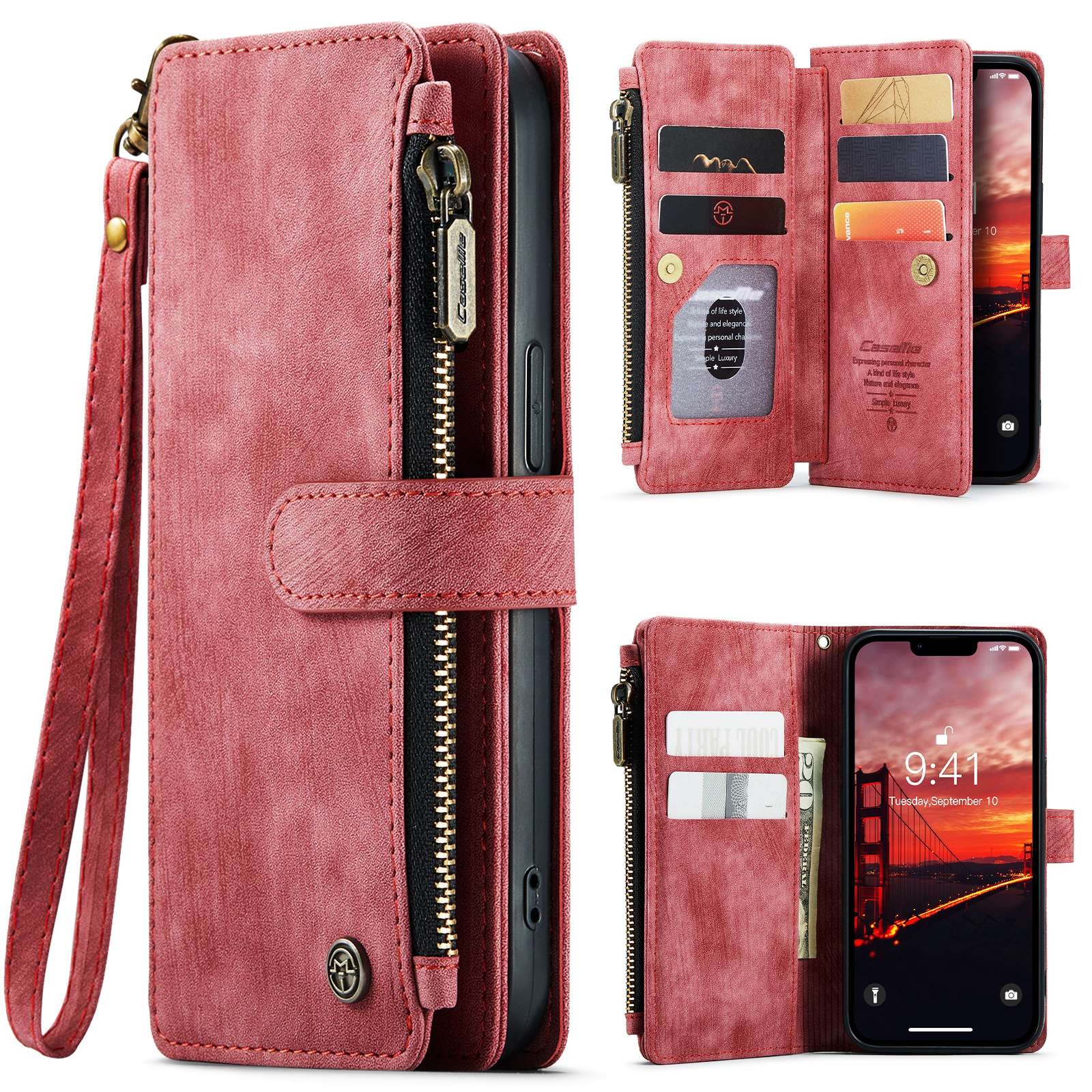 For iPhone 15 CaseMe C30 Multifunctional Leather Phone Case(Red) For iPhone 15 CaseMe C30 Multifunctional Leather Phone Case(Red)