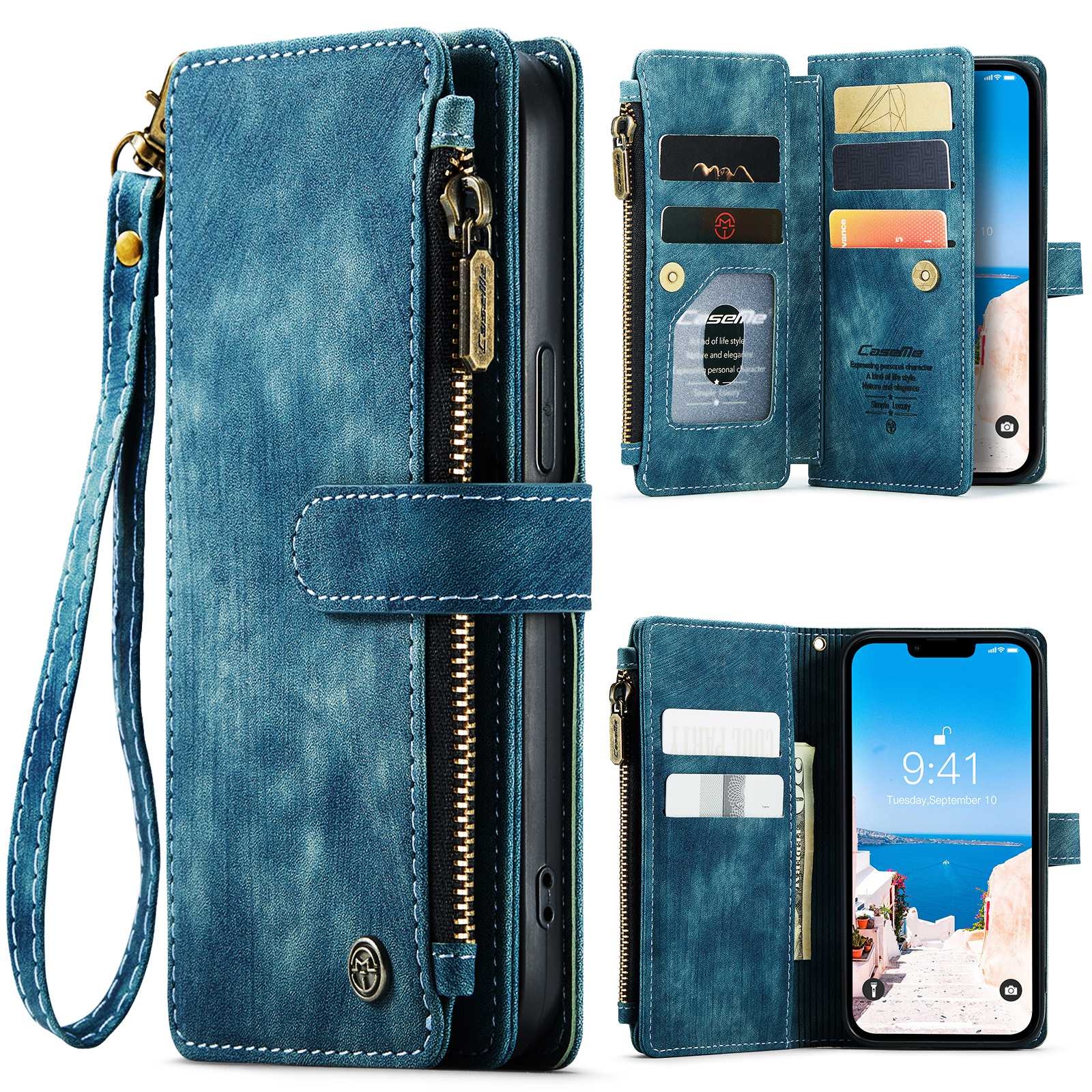 For iPhone 15 Plus CaseMe C30 Multifunctional Leather Phone Case(Blue) For iPhone 15 Plus CaseMe C30 Multifunctional Leather Phone Case(Blue)
