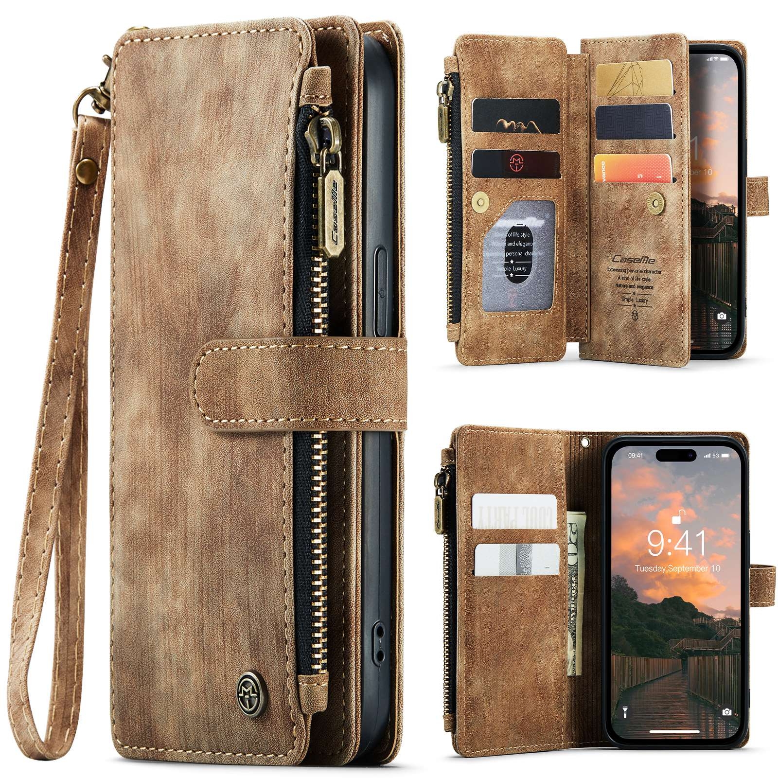 For iPhone 15 Pro CaseMe C30 Multifunctional Leather Phone Case(Brown) For iPhone 15 Pro CaseMe C30 Multifunctional Leather Phone Case(Brown)