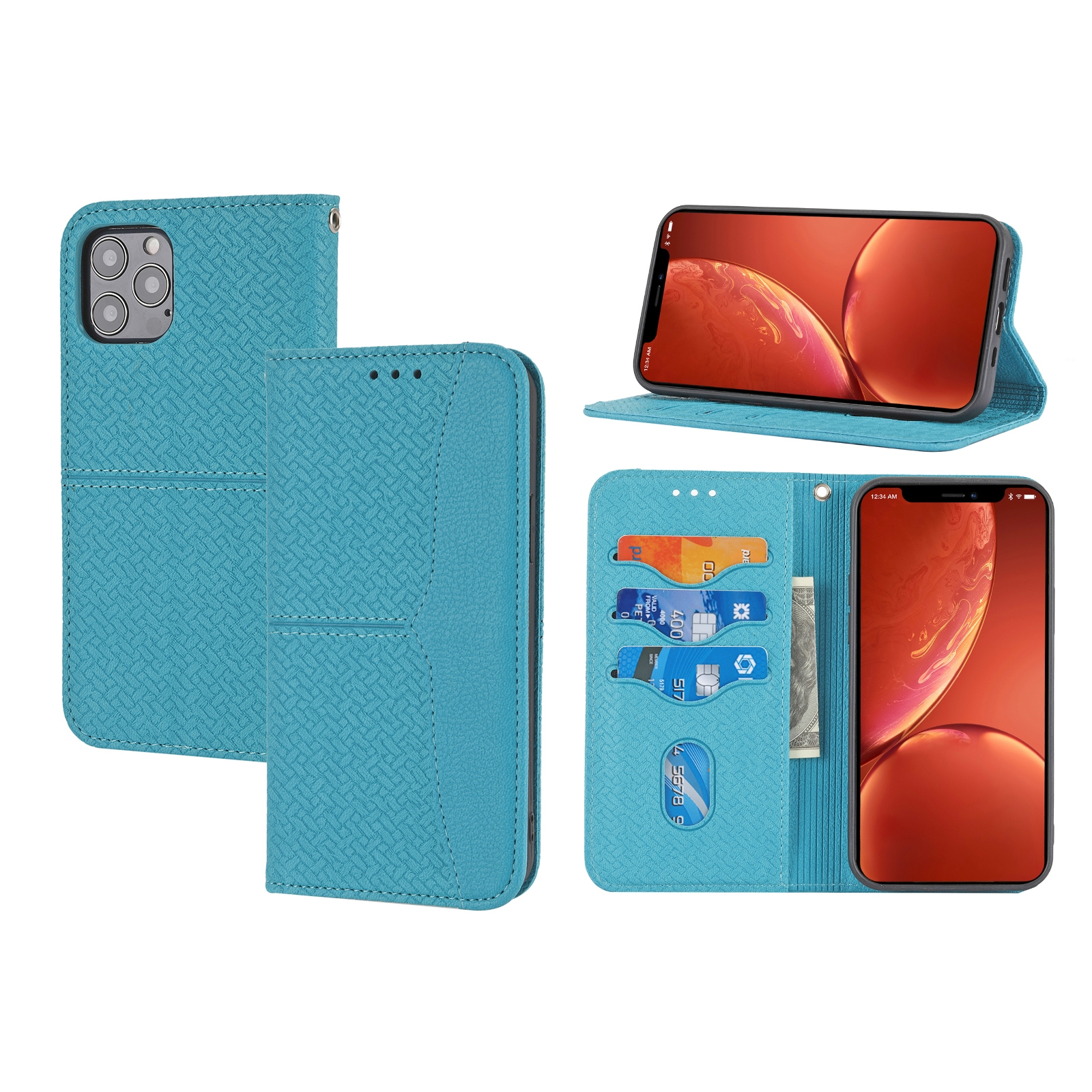 For iPhone 16 Pro Woven Texture Stitching Magnetic Leather Phone Case(Blue) For iPhone 16 Pro Woven Texture Stitching Magnetic Leather Phone Case(Blue)