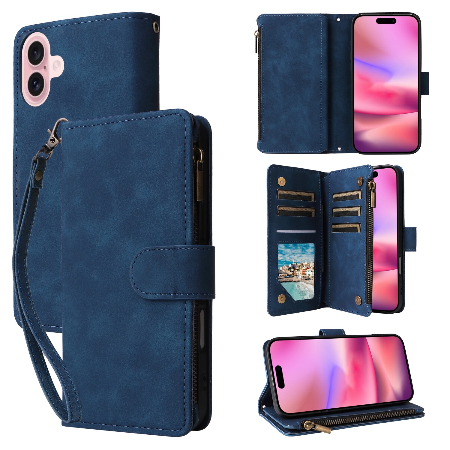 For iPhone 16 Plus Crossbody Multi-card Slot Wallet Zipper Leather Phone Case(Dark Blue) For iPhone 16 Plus Crossbody Multi-card Slot Wallet Zipper Leather Phone Case(Dark Blue)