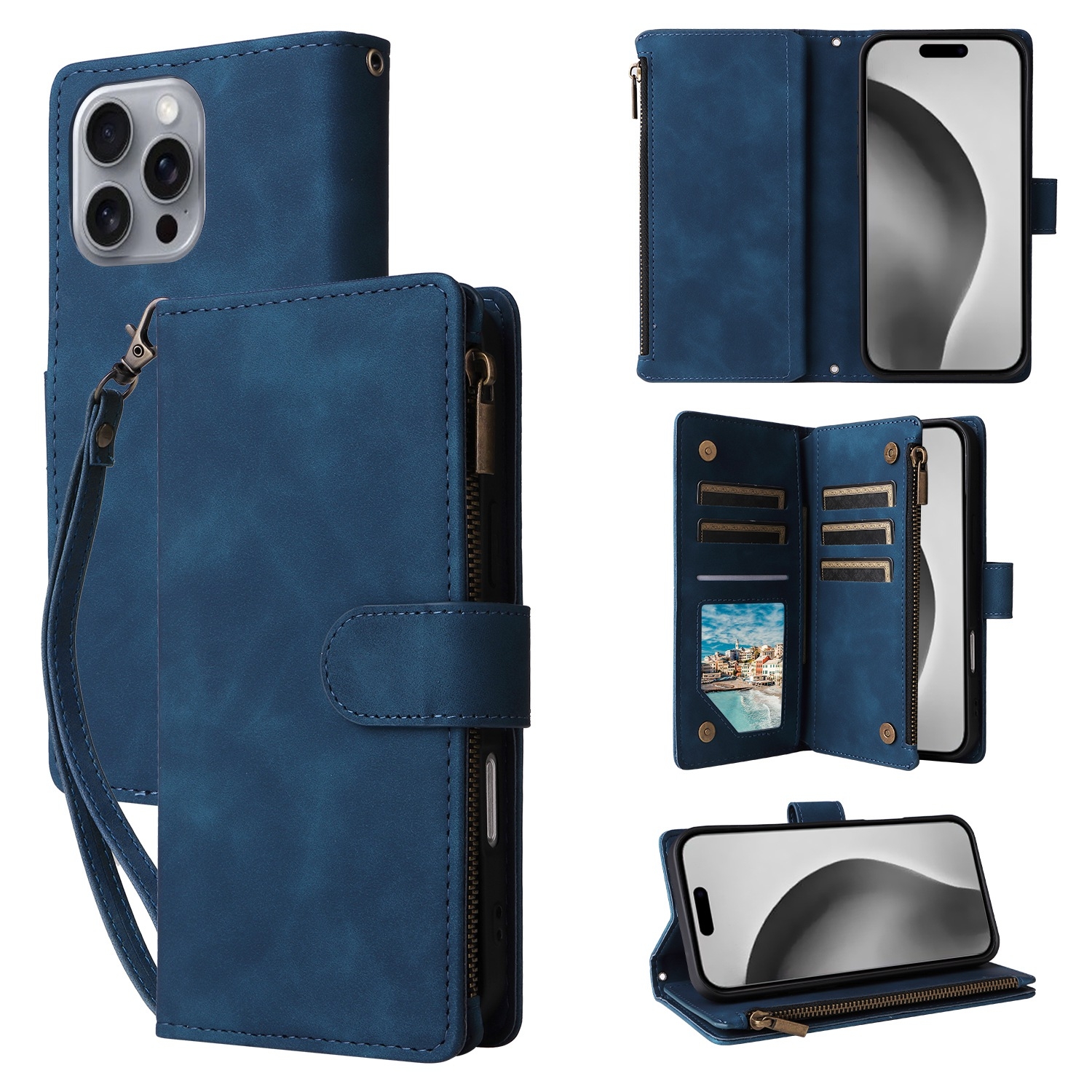 For iPhone 16 Pro Crossbody Multi-card Slot Wallet Zipper Leather Phone Case(Dark Blue) For iPhone 16 Pro Crossbody Multi-card Slot Wallet Zipper Leather Phone Case(Dark Blue)