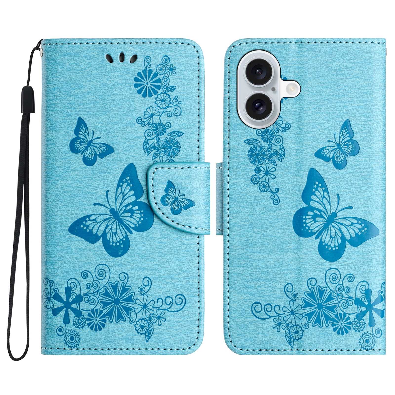 For iPhone 16 Butterfly Embossed Flip Leather Phone Case(Blue) For iPhone 16 Butterfly Embossed Flip Leather Phone Case(Blue)
