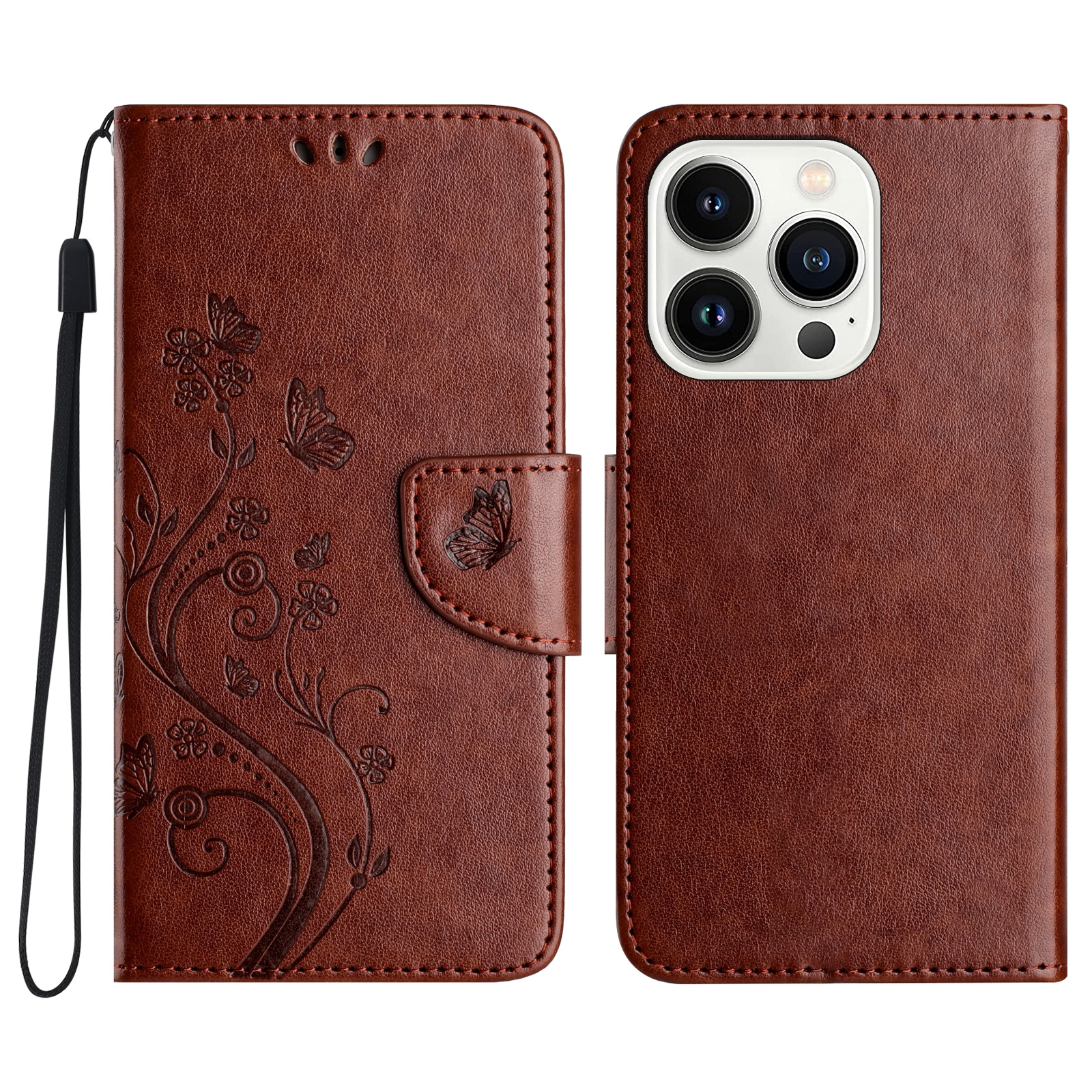 For iPhone 16 Pro Max Butterfly Flower Pattern Flip Leather Phone Case(Brown) For iPhone 16 Pro Max Butterfly Flower Pattern Flip Leather Phone Case(Brown)