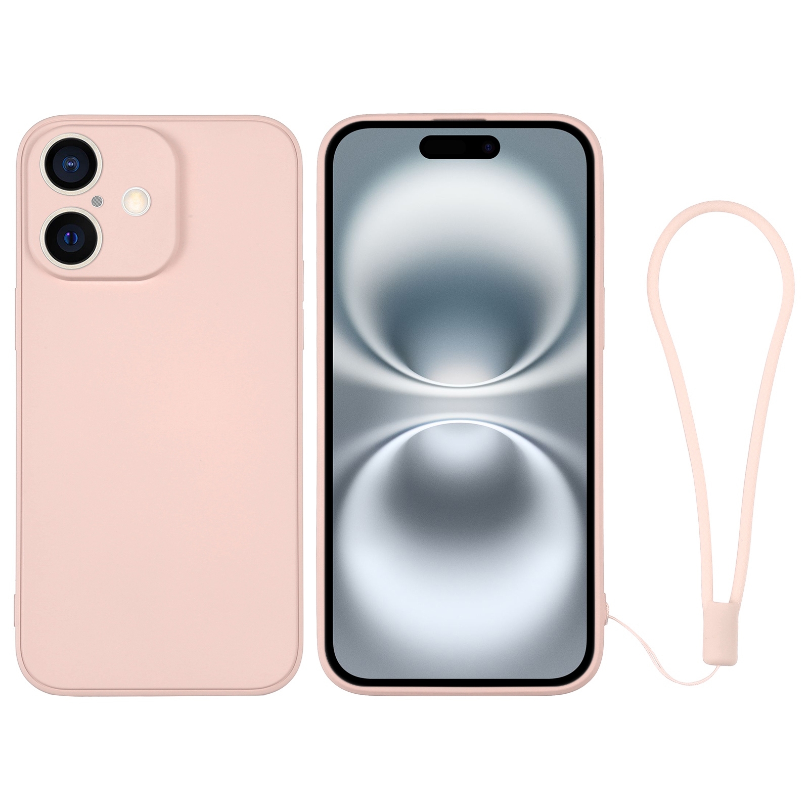 For iPhone 16 Silicone Phone Case with Wrist Strap(Pink) For iPhone 16 Silicone Phone Case with Wrist Strap(Pink)