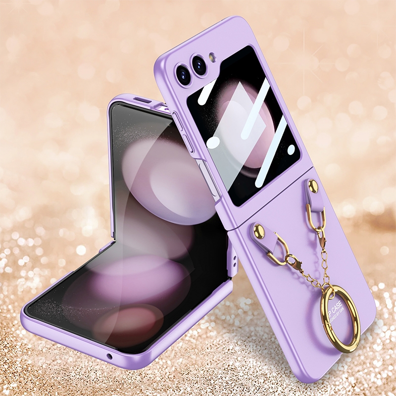 For Samsung Galaxy Z Flip5 GKK Integrated Necklace Hinged Flip Phone Case with Ring Holder(Purple) For Samsung Galaxy Z Flip5 GKK Integrated Necklace Hinged Flip Phone Case with Ring Holder(Purple)