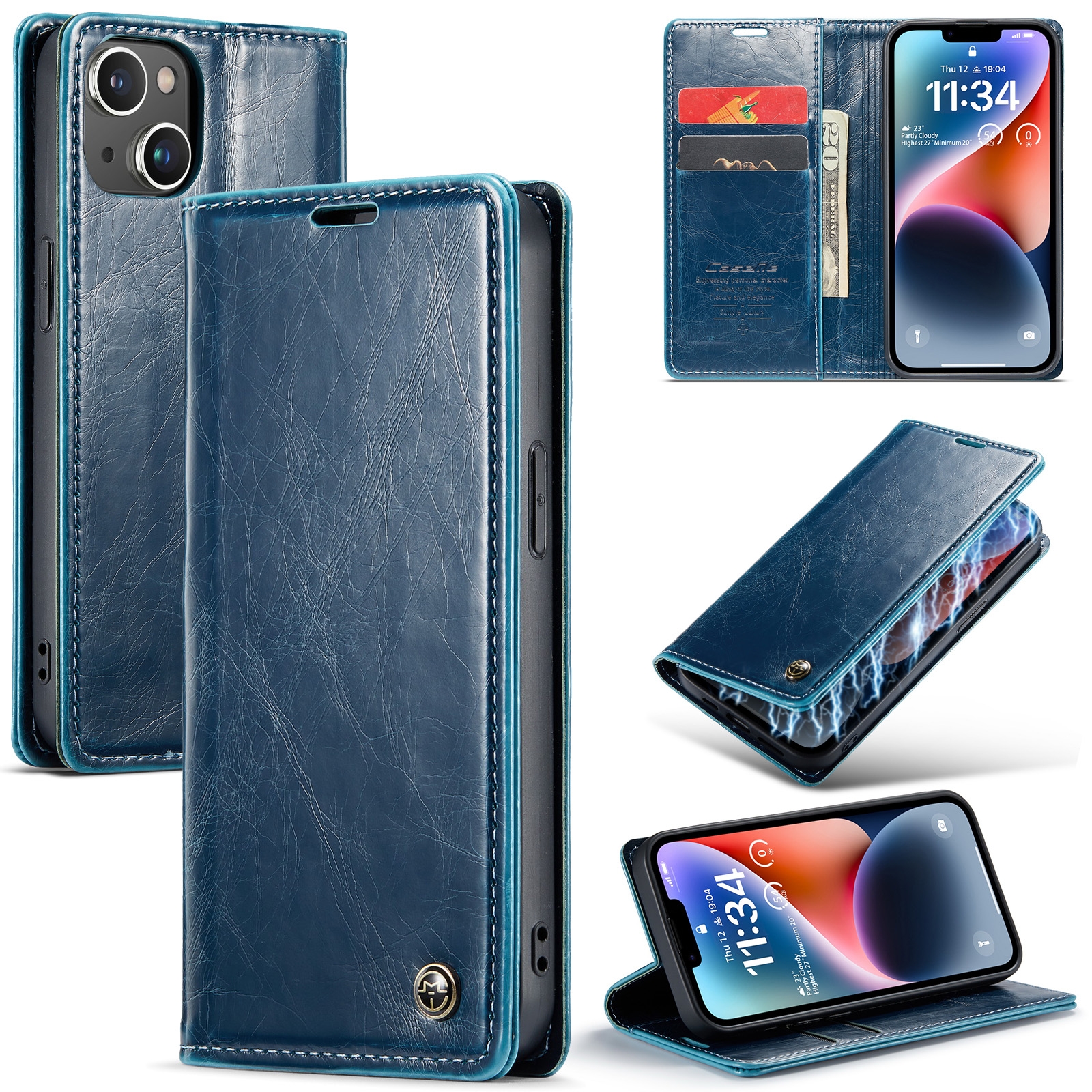 For iPhone 15 CaseMe 003 Crazy Horse Texture Leather Phone Case(Blue) For iPhone 15 CaseMe 003 Crazy Horse Texture Leather Phone Case(Blue)