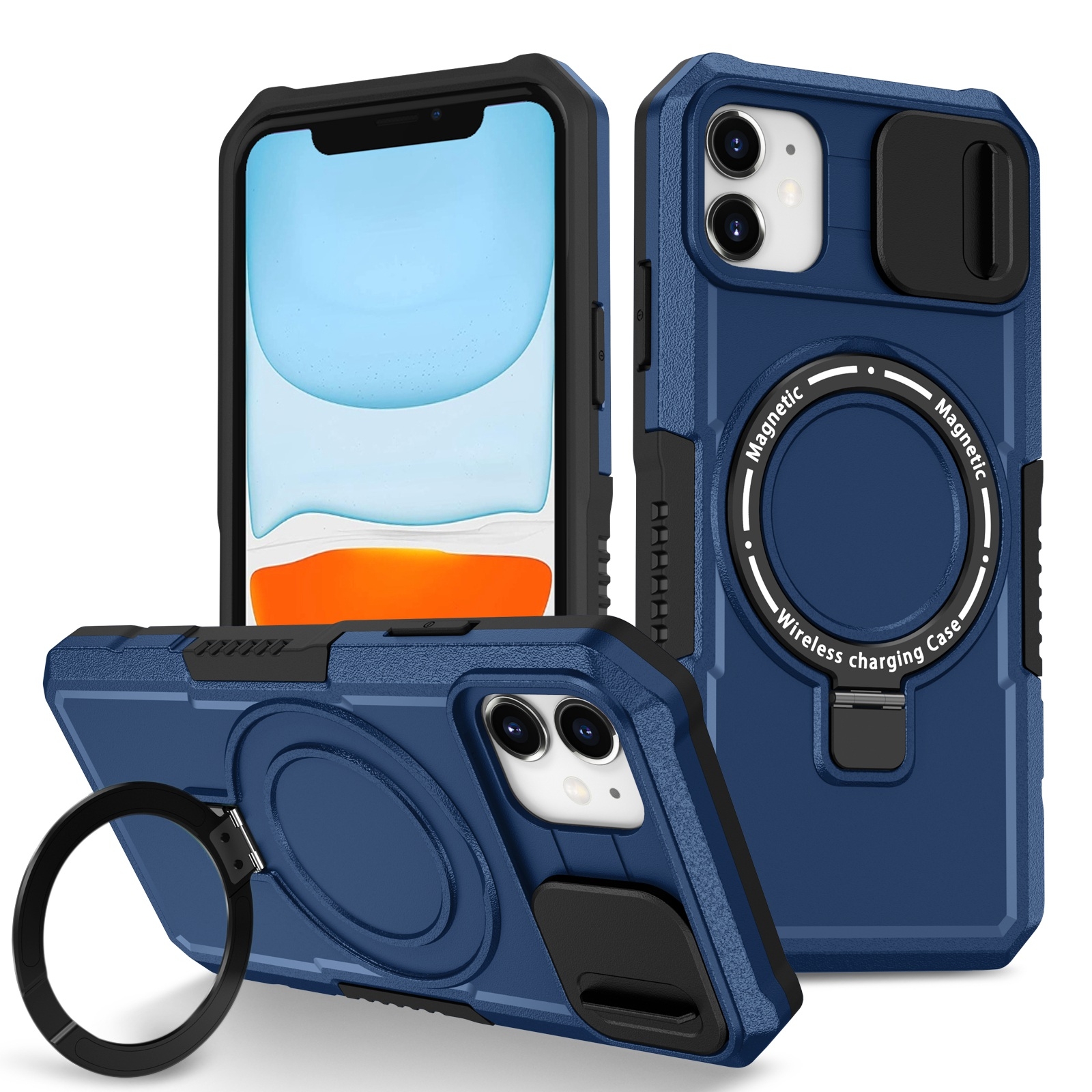 For iPhone 12 Sliding Camshield MagSafe Holder TPU Hybrid PC Phone Case(Royal Blue) For iPhone 12 Sliding Camshield MagSafe Holder TPU Hybrid PC Phone Case(Royal Blue)
