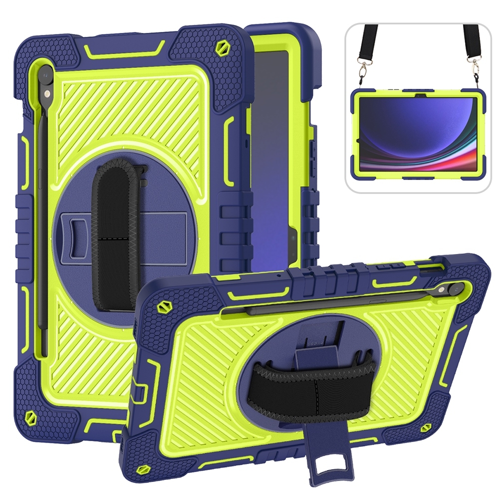 For Samsung Galaxy Tab S9 360 Degree Rotation PC Contrast Silicone Tablet Case(Navy Blue + Yellow Green) For Samsung Galaxy Tab S9 360 Degree Rotation PC Contrast Silicone Tablet Case(Navy Blue + Yellow Green)
