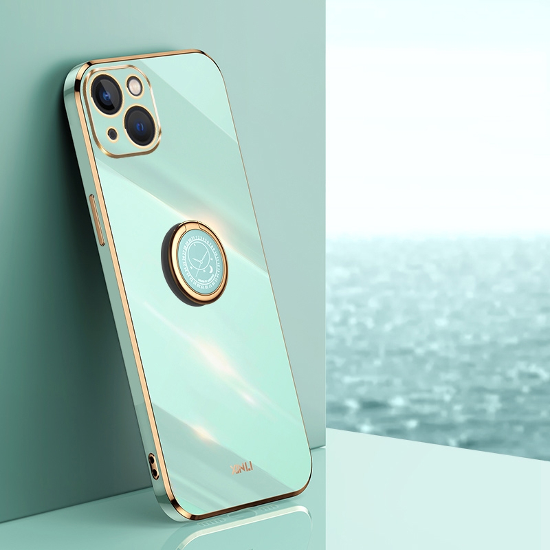 For iPhone 15 XINLI Straight Edge 6D Electroplate TPU Phone Case with Ring Holder(Mint Green) For iPhone 15 XINLI Straight Edge 6D Electroplate TPU Phone Case with Ring Holder(Mint Green)