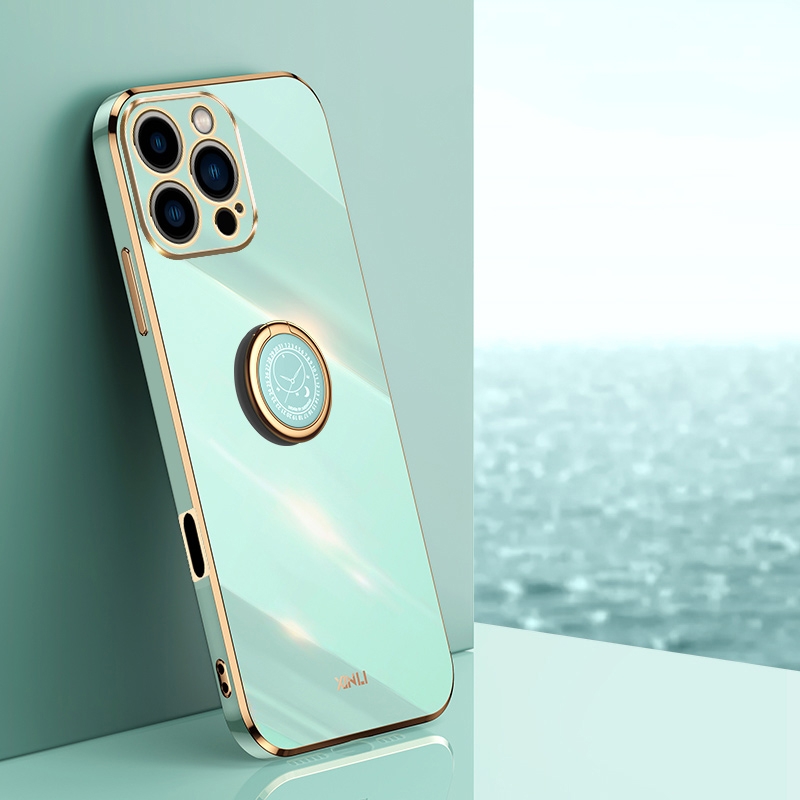 For iPhone 16 Pro XINLI Straight Edge 6D Electroplate TPU Phone Case with Ring Holder(Mint Green) For iPhone 16 Pro XINLI Straight Edge 6D Electroplate TPU Phone Case with Ring Holder(Mint Green)
