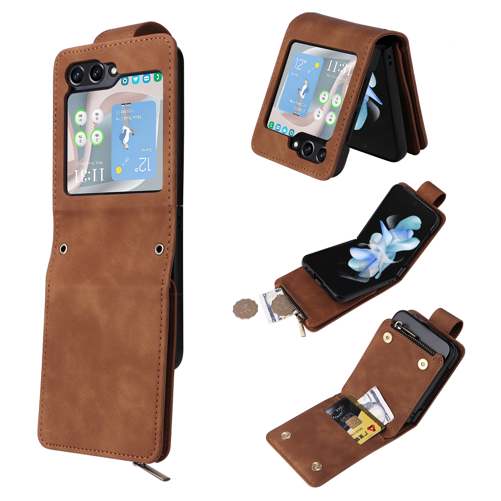 For Samsung Galaxy Z Flip5 5G Crossbody Multi-card Slot Wallet Zipper Leather Phone Case(Brown) For Samsung Galaxy Z Flip5 5G Crossbody Multi-card Slot Wallet Zipper Leather Phone Case(Brown)
