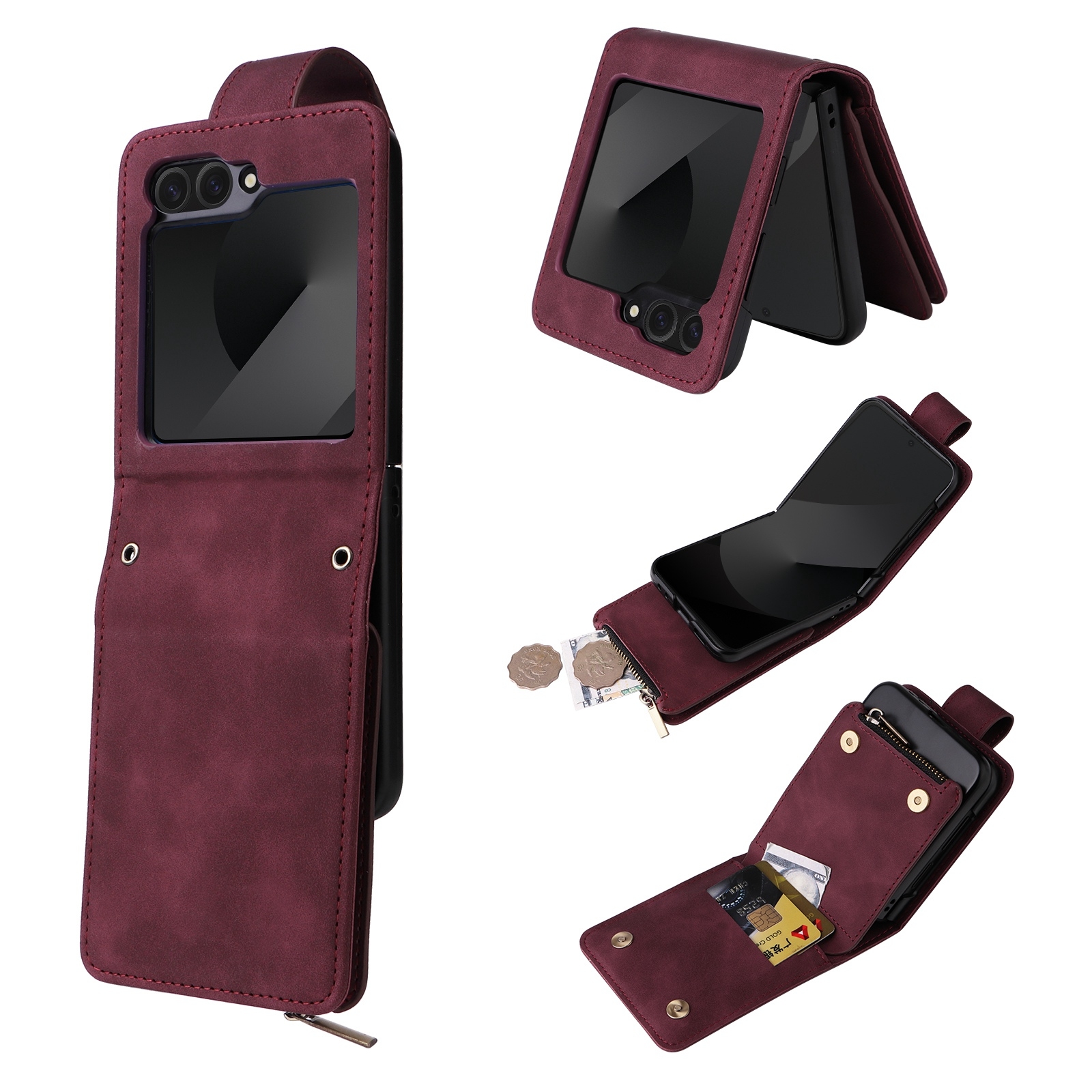 For Samsung Galaxy Z Flip6 5G Crossbody Multi-card Slot Wallet Zipper Leather Phone Case(Wine Red) For Samsung Galaxy Z Flip6 5G Crossbody Multi-card Slot Wallet Zipper Leather Phone Case(Wine Red)