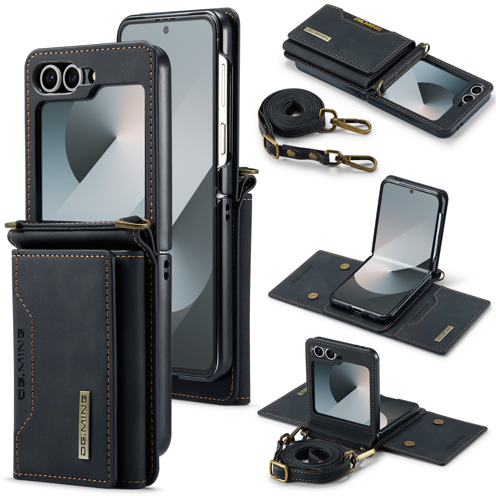For Samsung Galaxy Z Flip6 DG.MING M2 Series Card Bag Magnetic Leather Phone Case(Black)