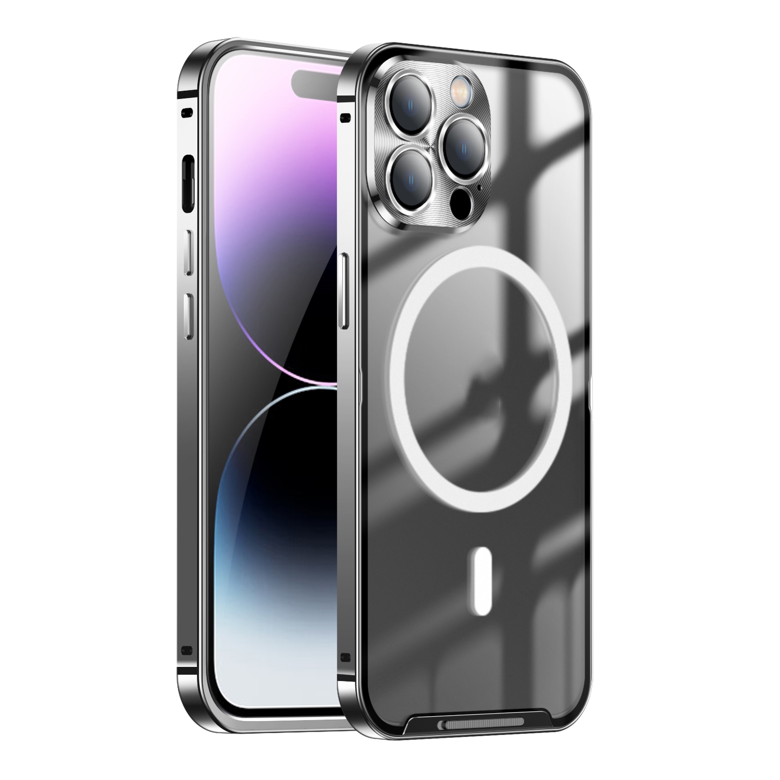 For iPhone 15 Pro Frosted MagSafe Magnetic Metal Phone Case(Black) For iPhone 15 Pro Frosted MagSafe Magnetic Metal Phone Case(Black)