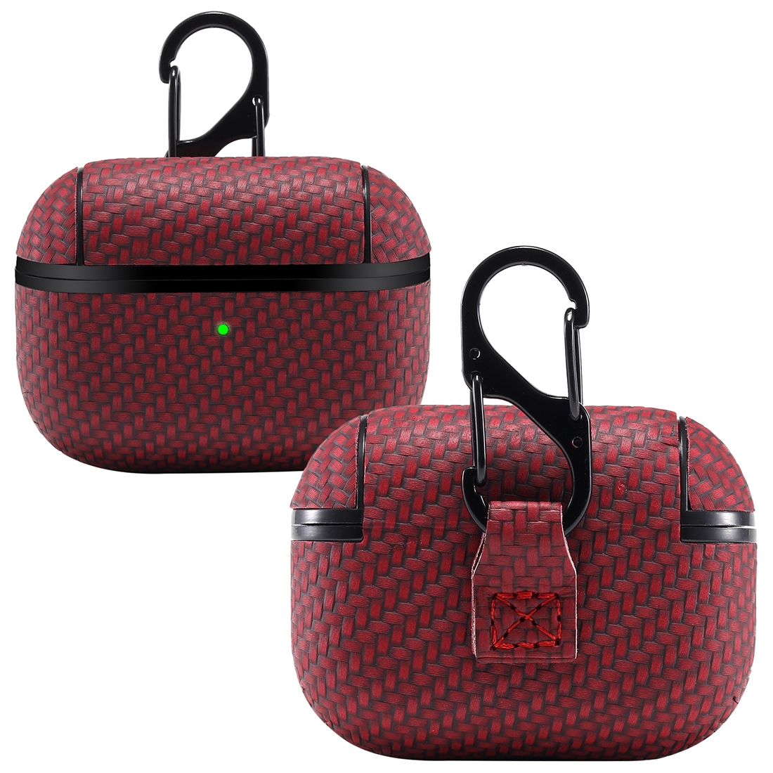 For AirPods Pro PC + PU Carbon Fiber Earphone Protective Case with Hook(Wine Red) For AirPods Pro PC + PU Carbon Fiber Earphone Protective Case with Hook(Wine Red)