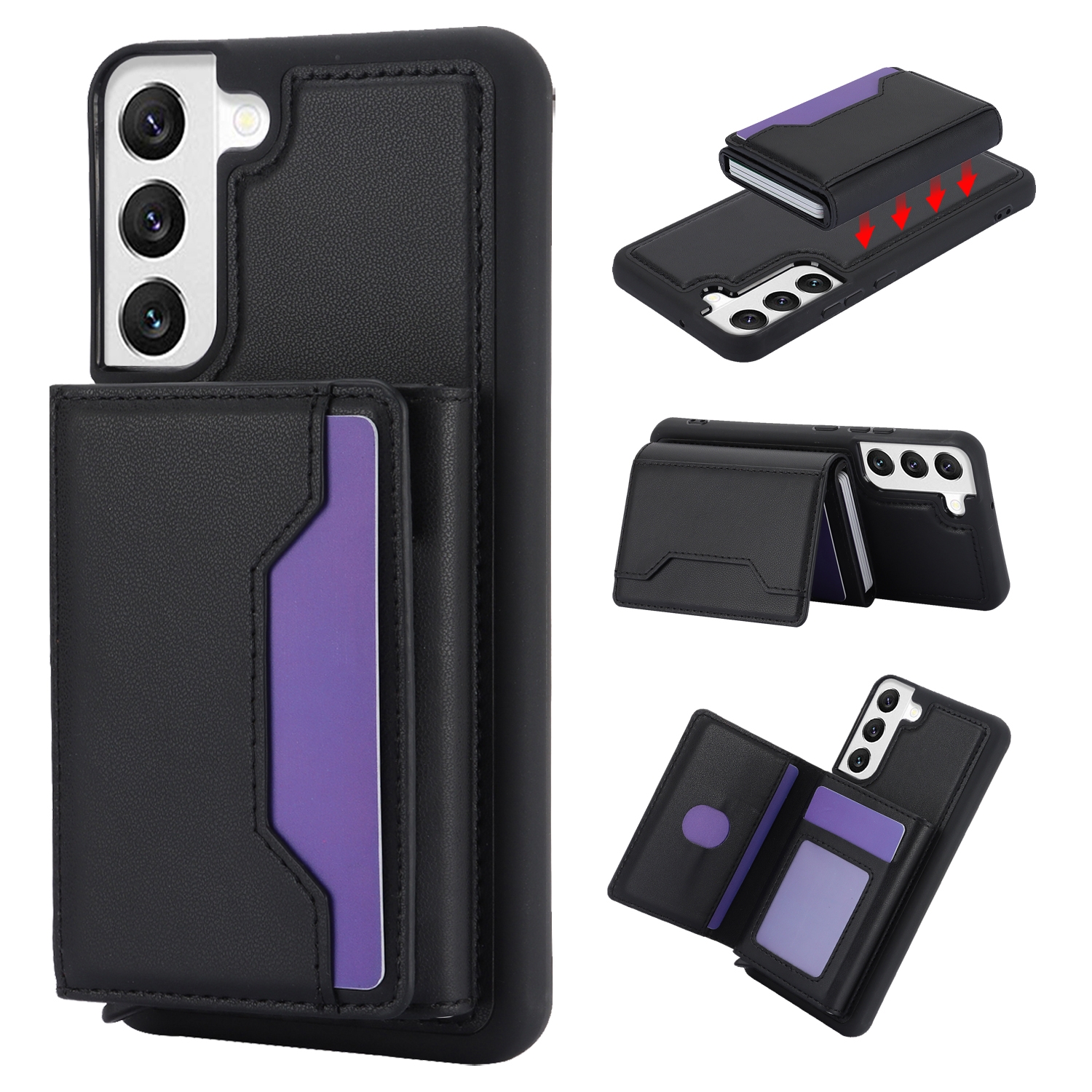 For Samsung Galaxy S22+ RFID Anti-theft Detachable Card Bag Leather Phone Case(Black) For Samsung Galaxy S22+ RFID Anti-theft Detachable Card Bag Leather Phone Case(Black)