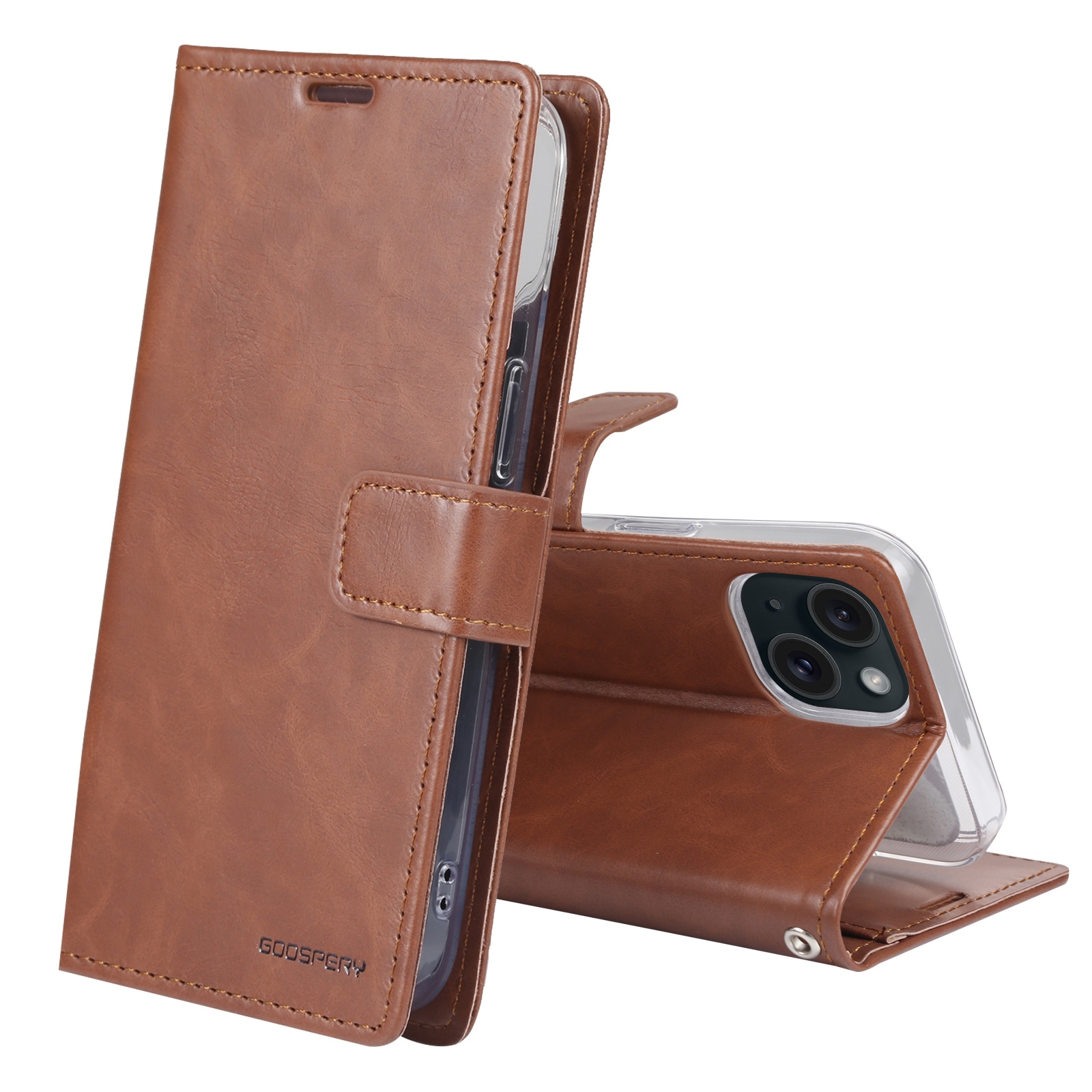 For iPhone 15 Plus GOOSPERY BLUE MOON Crazy Horse Texture Leather Phone Case(Brown) For iPhone 15 Plus GOOSPERY BLUE MOON Crazy Horse Texture Leather Phone Case(Brown)