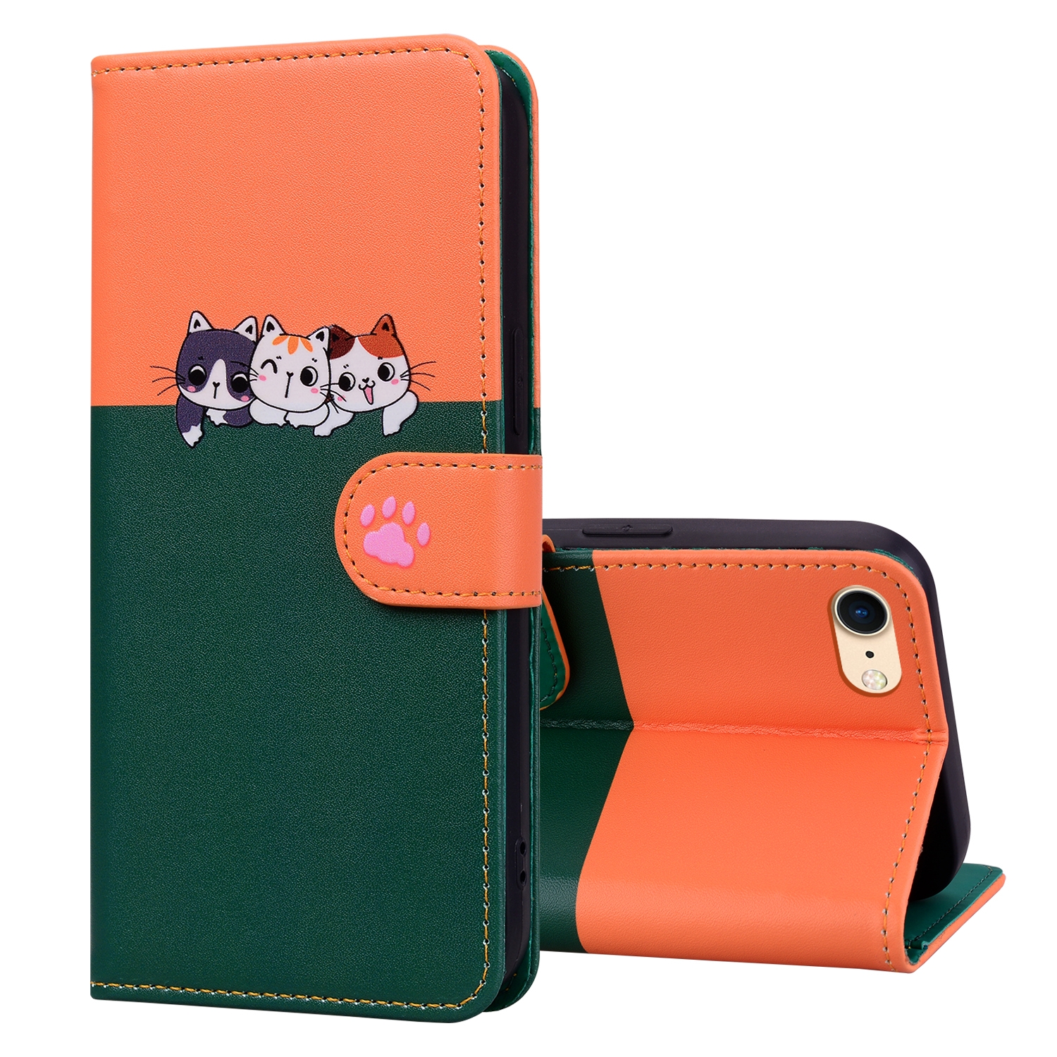 For iPhone SE 2022 / 2020 / 8 / 7 Cute Pet Series Color Block Buckle Leather Phone Case(Dark Green) For iPhone SE 2022 / 2020 / 8 / 7 Cute Pet Series Color Block Buckle Leather Phone Case(Dark Green)