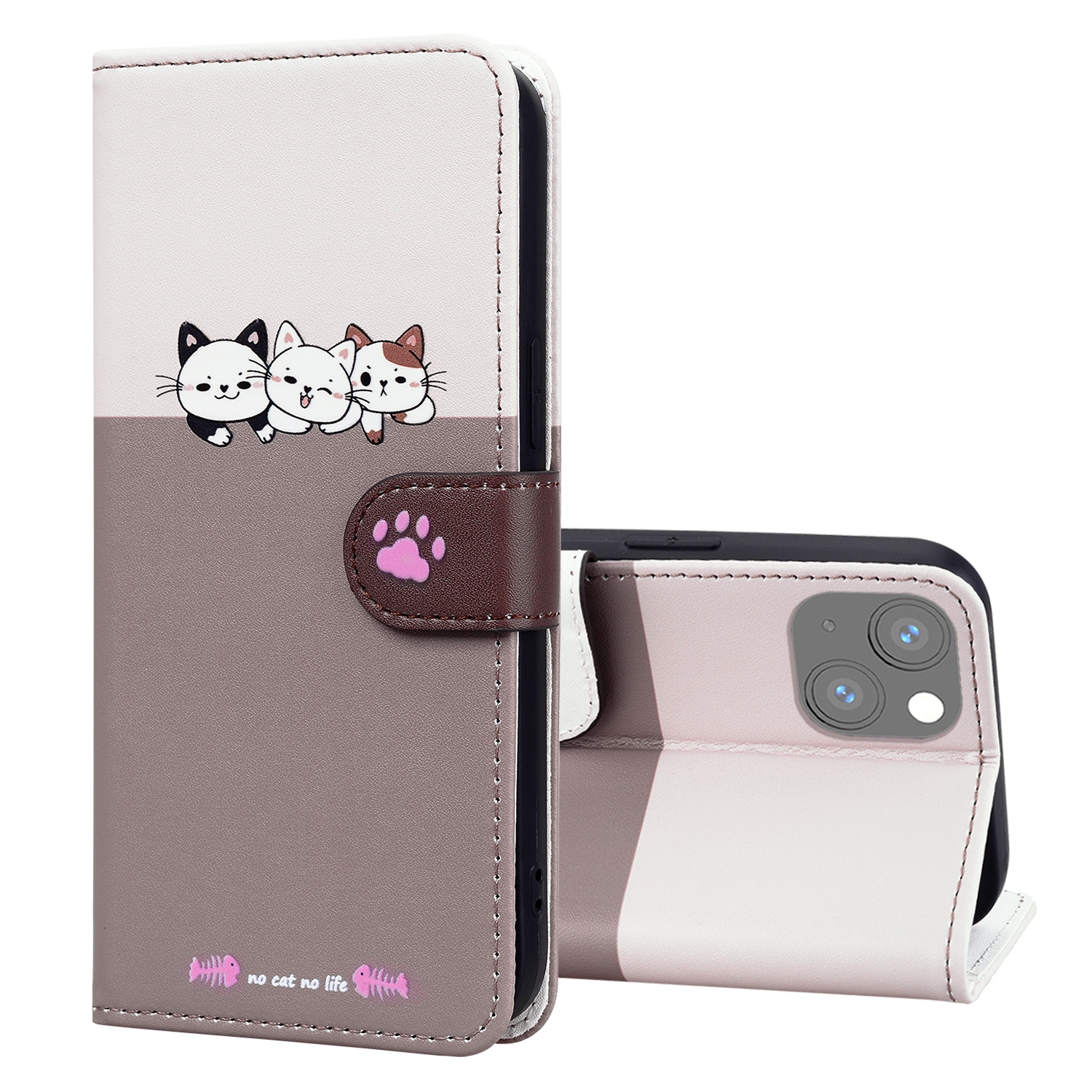 For iPhone 13 mini Cute Pet Series Color Block Buckle Leather Phone Case(Pale Mauve) For iPhone 13 mini Cute Pet Series Color Block Buckle Leather Phone Case(Pale Mauve)
