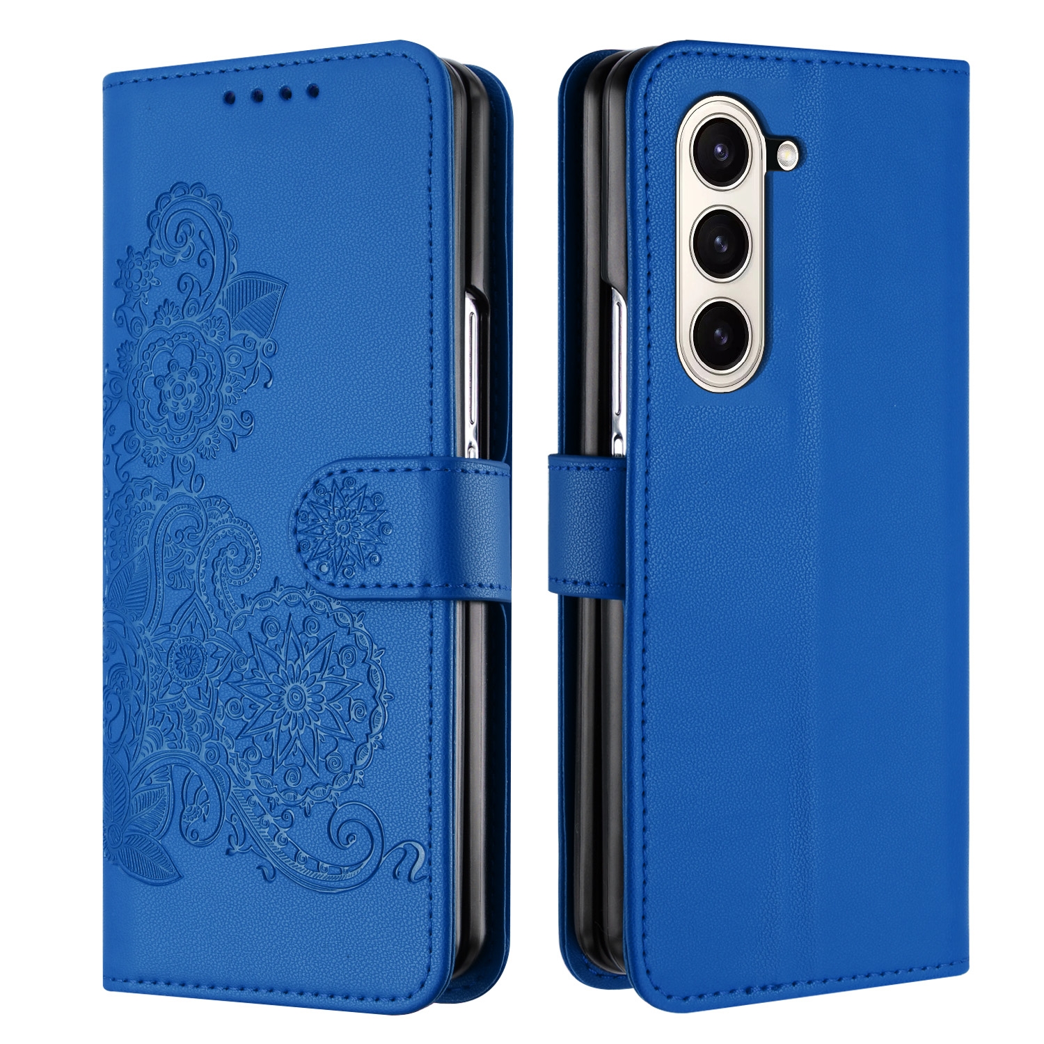 For Samsung Galaxy Z Fold5 5G Datura Flower Embossed Flip Leather Phone Case(Blue) For Samsung Galaxy Z Fold5 5G Datura Flower Embossed Flip Leather Phone Case(Blue)