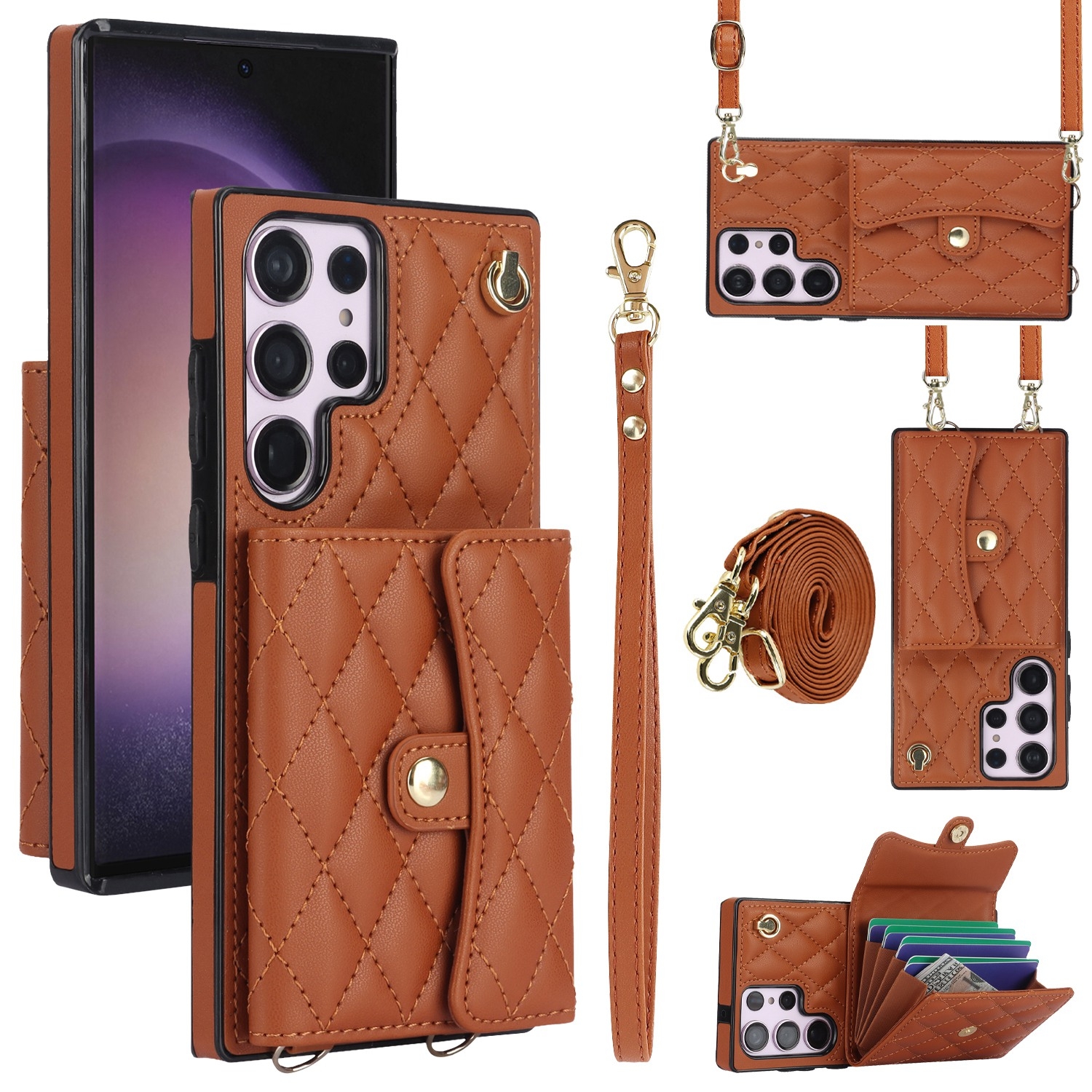 For Samsung Galaxy S23 Ultra 5G Crossbody Rhombic Horizontal Wallet Leather Phone Case(Brown) For Samsung Galaxy S23 Ultra 5G Crossbody Rhombic Horizontal Wallet Leather Phone Case(Brown)