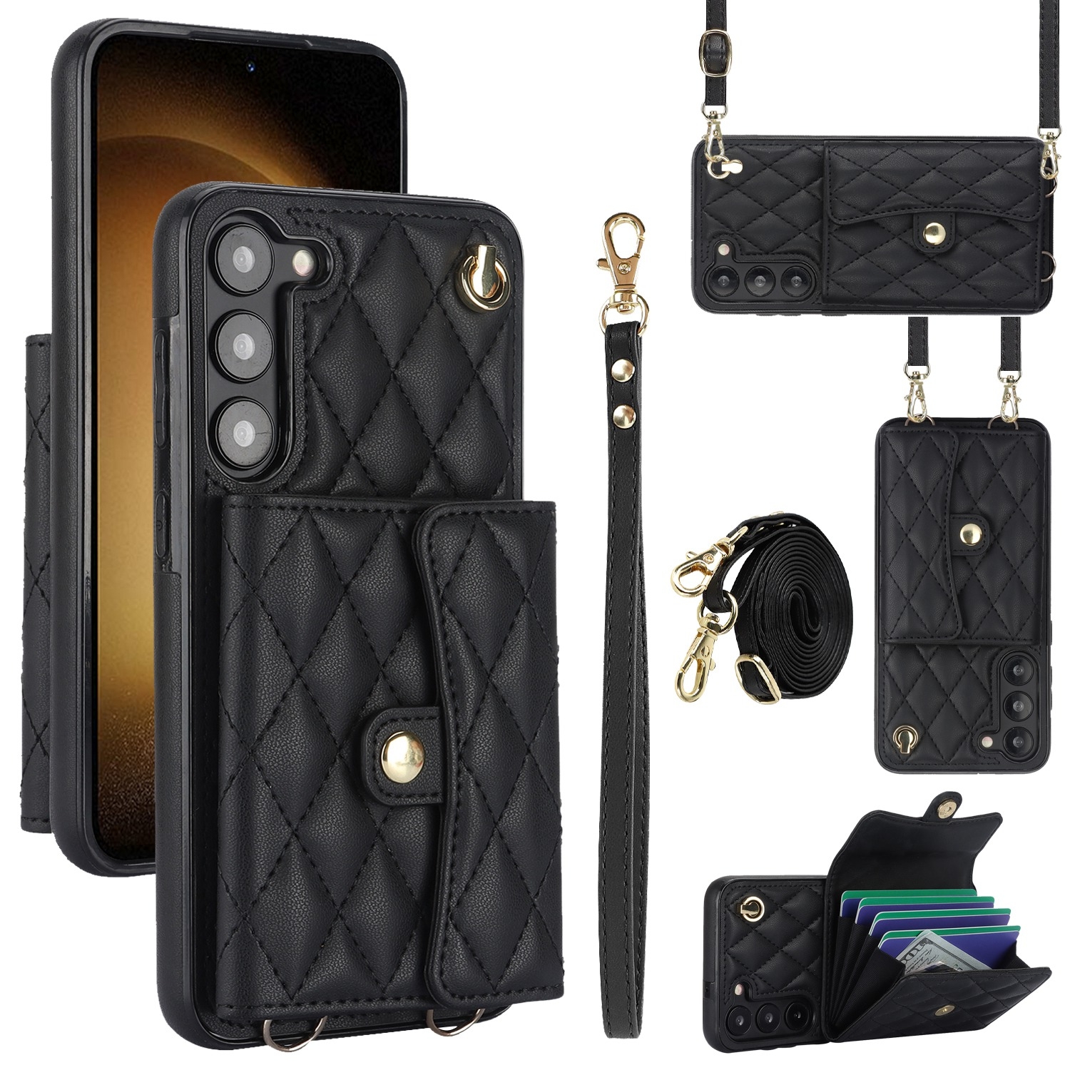 For Samsung Galaxy S23+ 5G Crossbody Rhombic Horizontal Wallet Leather Phone Case(Black) For Samsung Galaxy S23+ 5G Crossbody Rhombic Horizontal Wallet Leather Phone Case(Black)