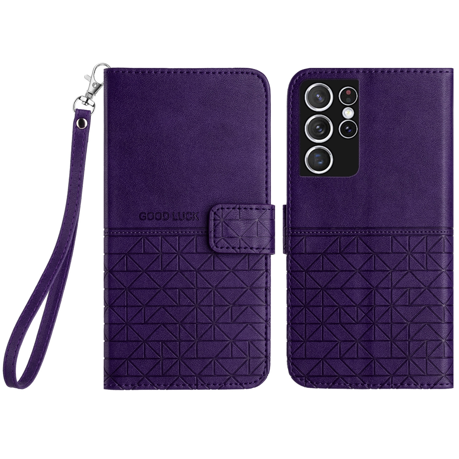 For Samsung Galaxy S21 Ultra 5G Rhombic Texture Leather Phone Case with Lanyard(Purple) For Samsung Galaxy S21 Ultra 5G Rhombic Texture Leather Phone Case with Lanyard(Purple)