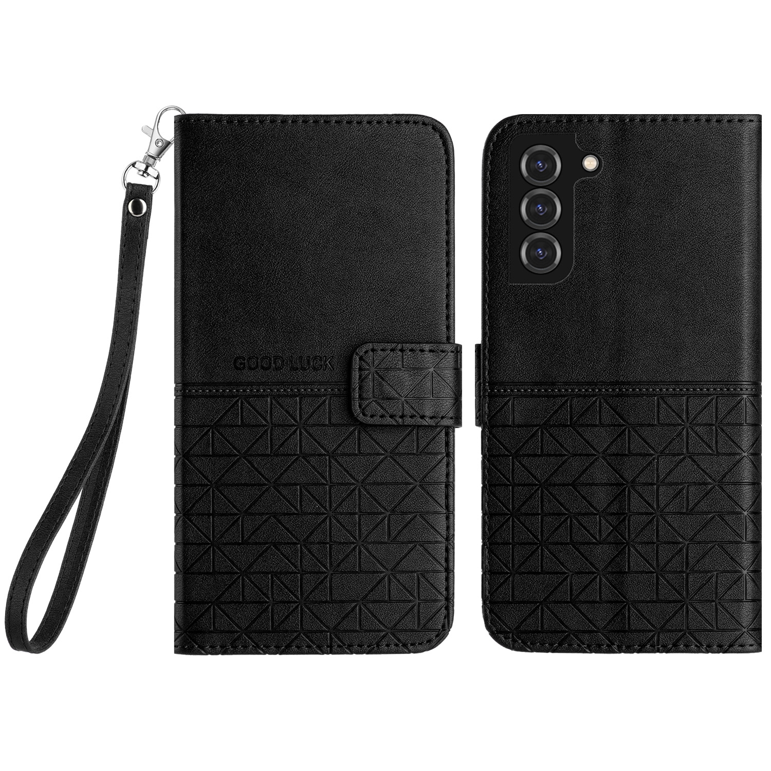 For Samsung Galaxy S22 5G Rhombic Texture Leather Phone Case with Lanyard(Black) For Samsung Galaxy S22 5G Rhombic Texture Leather Phone Case with Lanyard(Black)