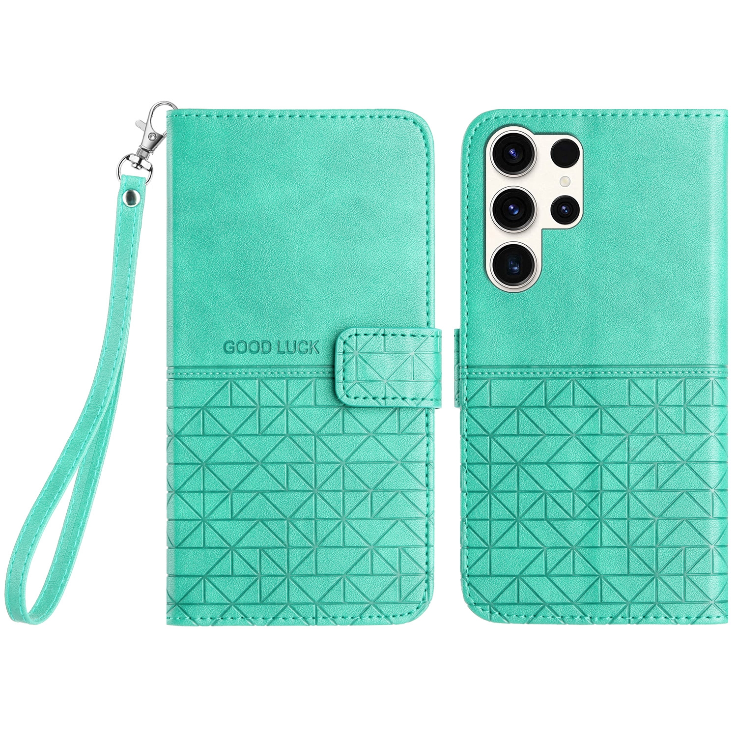 For Samsung Galaxy S23 Ultra 5G Rhombic Texture Leather Phone Case with Lanyard(Green) For Samsung Galaxy S23 Ultra 5G Rhombic Texture Leather Phone Case with Lanyard(Green)