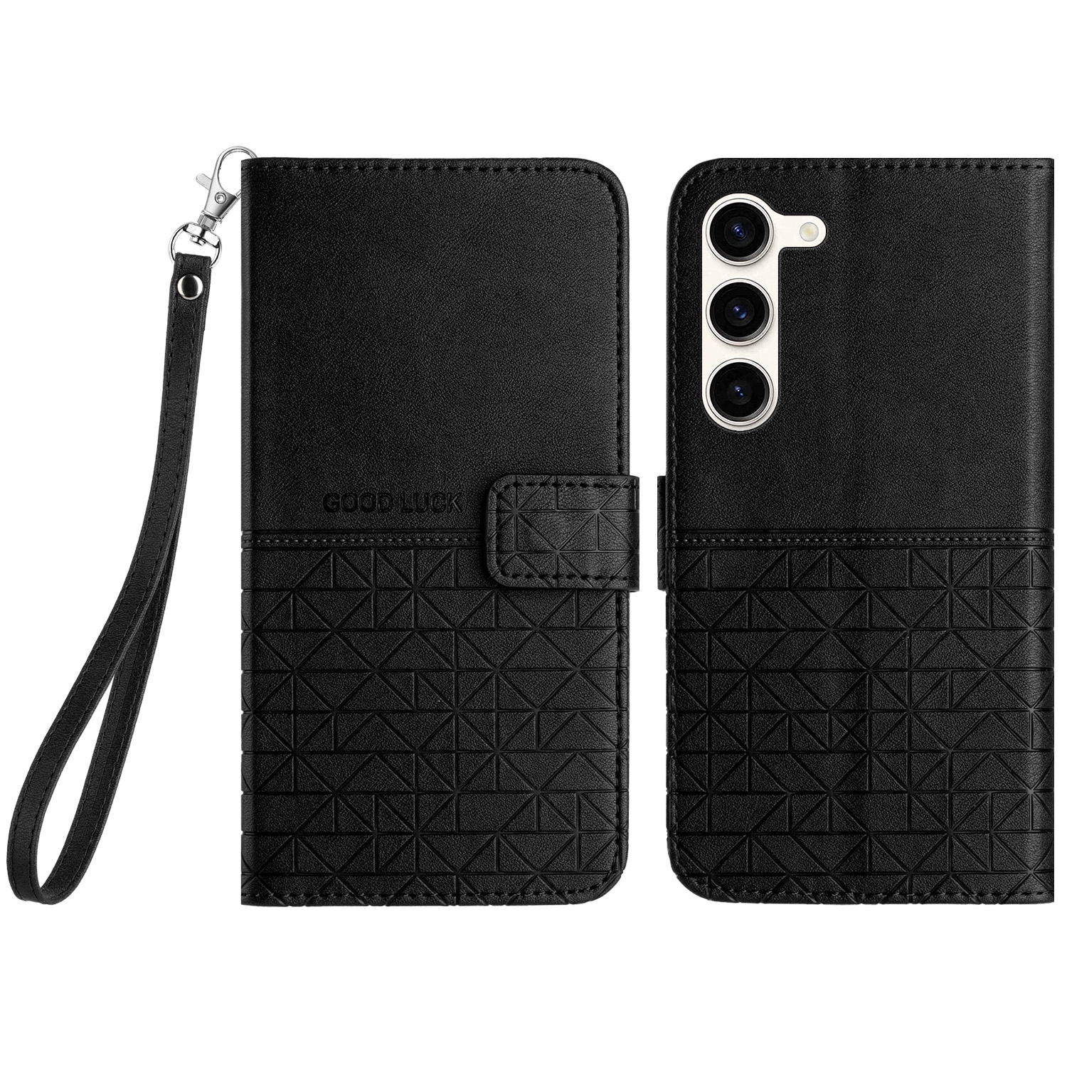 For Samsung Galaxy S23+ 5G Rhombic Texture Leather Phone Case with Lanyard(Black) For Samsung Galaxy S23+ 5G Rhombic Texture Leather Phone Case with Lanyard(Black)