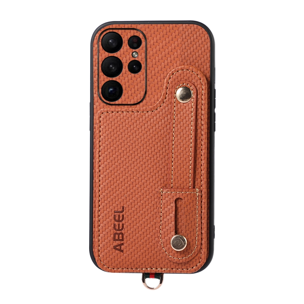 For Samsung Galaxy S23 Ultra 5G ABEEL Carbon Fiber RFID Card Holder Phone Case(Brown) For Samsung Galaxy S23 Ultra 5G ABEEL Carbon Fiber RFID Card Holder Phone Case(Brown)