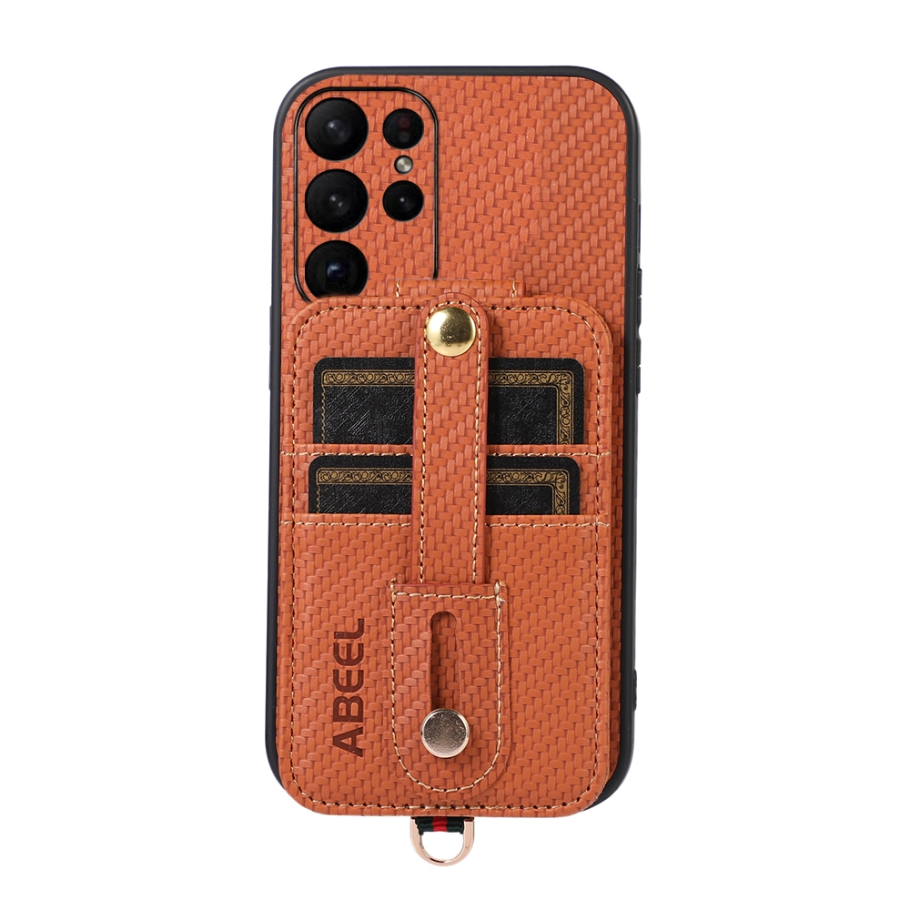 For Samsung Galaxy S23 Ultra 5G ABEEL Carbon Fiber RFID Card Holder Phone Case(Brown) For Samsung Galaxy S23 Ultra 5G ABEEL Carbon Fiber RFID Card Holder Phone Case(Brown)