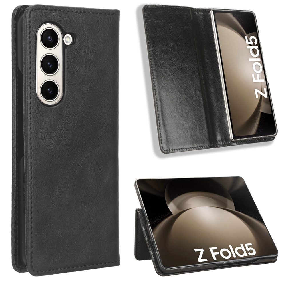 For Samsung Galaxy Z Fold5 Magnetic Buckle Retro Texture Leather Phone Case(Black) For Samsung Galaxy Z Fold5 Magnetic Buckle Retro Texture Leather Phone Case(Black)