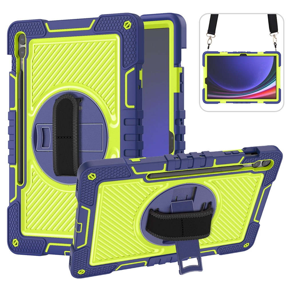 For Samsung Galaxy Tab S9+ 360 Degree Rotation PC Contrast Silicone Tablet Case(Navy Blue + Yellow Green) For Samsung Galaxy Tab S9+ 360 Degree Rotation PC Contrast Silicone Tablet Case(Navy Blue + Yellow Green)