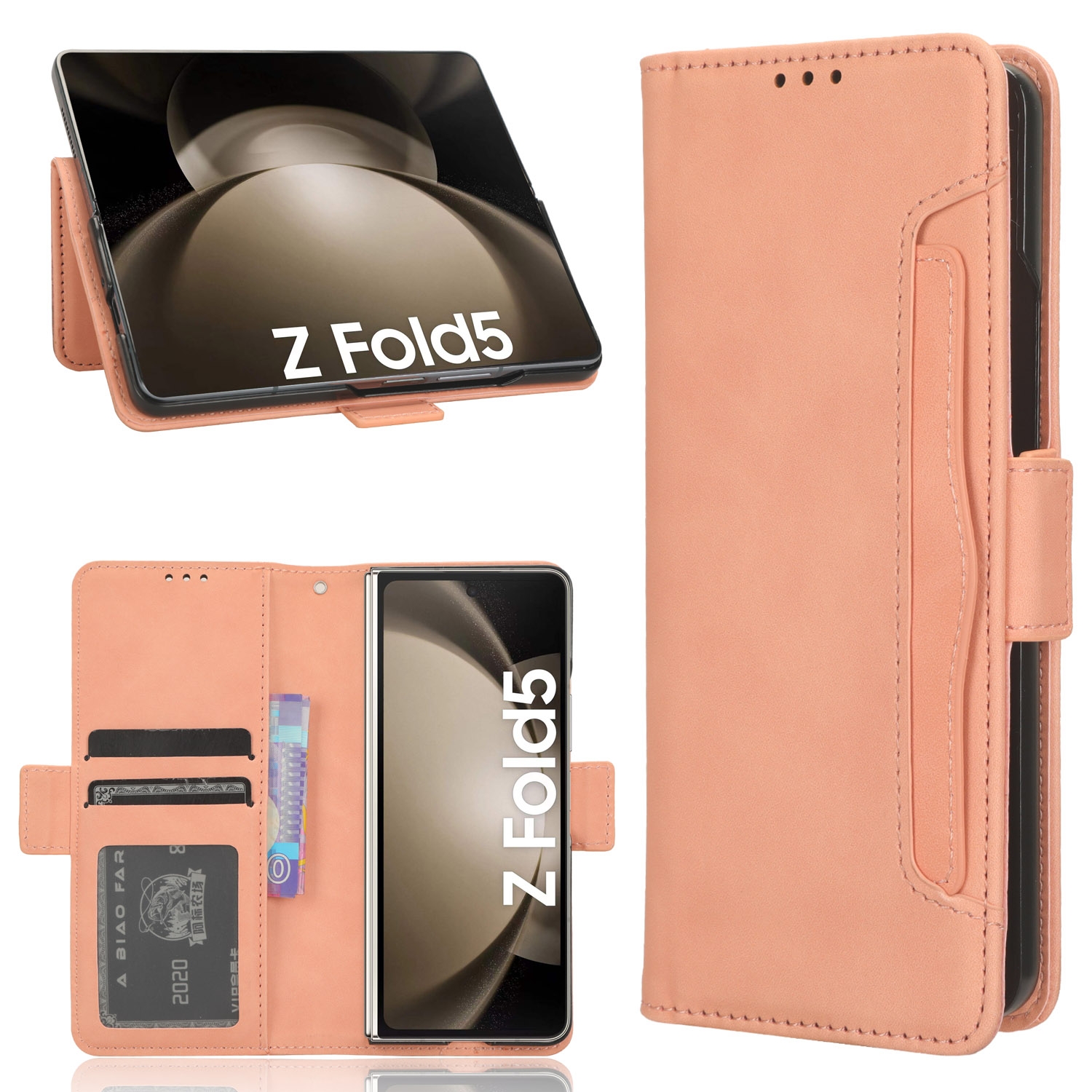 For Samsung Galaxy Z Fold5 Skin Feel Calf Texture Card Slots Leather Phone Case with Pen Slot(Pink) For Samsung Galaxy Z Fold5 Skin Feel Calf Texture Card Slots Leather Phone Case with Pen Slot(Pink)