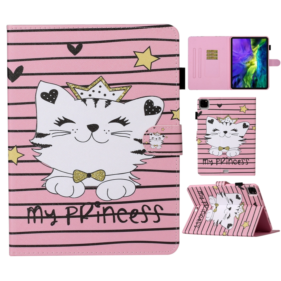 For iPad Pro 11 (2020) Colored Drawing Pattern Horizontal Flip PU Leather Tablet Case with Holder & Card Slot & Sleep / Wake-up Function(Crown Cat) For iPad Pro 11 (2020) Colored Drawing Pattern Horizontal Flip PU Leather Tablet Case with Holder & Card Slot & Sleep / Wake-up Function(Crown Cat)