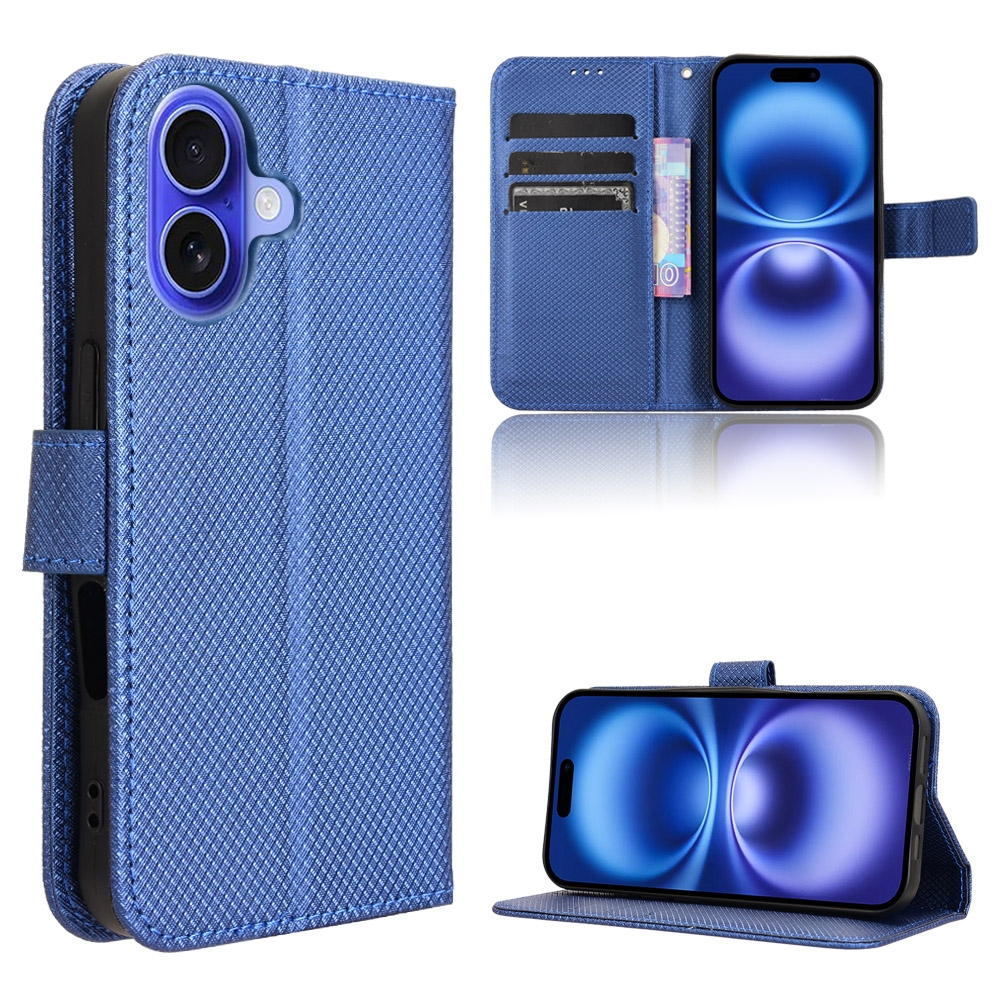 For iPhone 16 Plus Diamond Texture Leather Phone Case(Blue) For iPhone 16 Plus Diamond Texture Leather Phone Case(Blue)