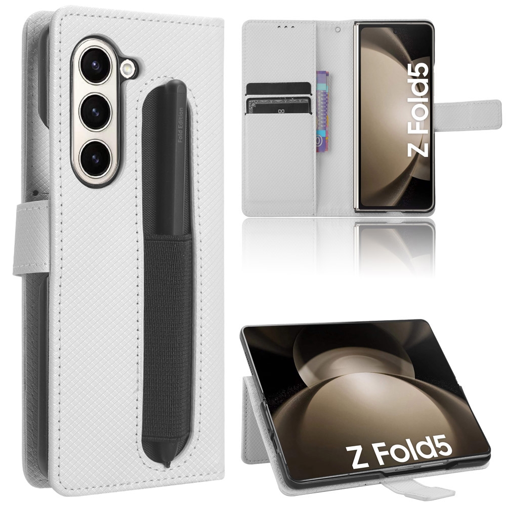For Samsung Galaxy Fold5 Diamond Texture Leather Phone Case with Pen Slot(White) For Samsung Galaxy Fold5 Diamond Texture Leather Phone Case with Pen Slot(White)