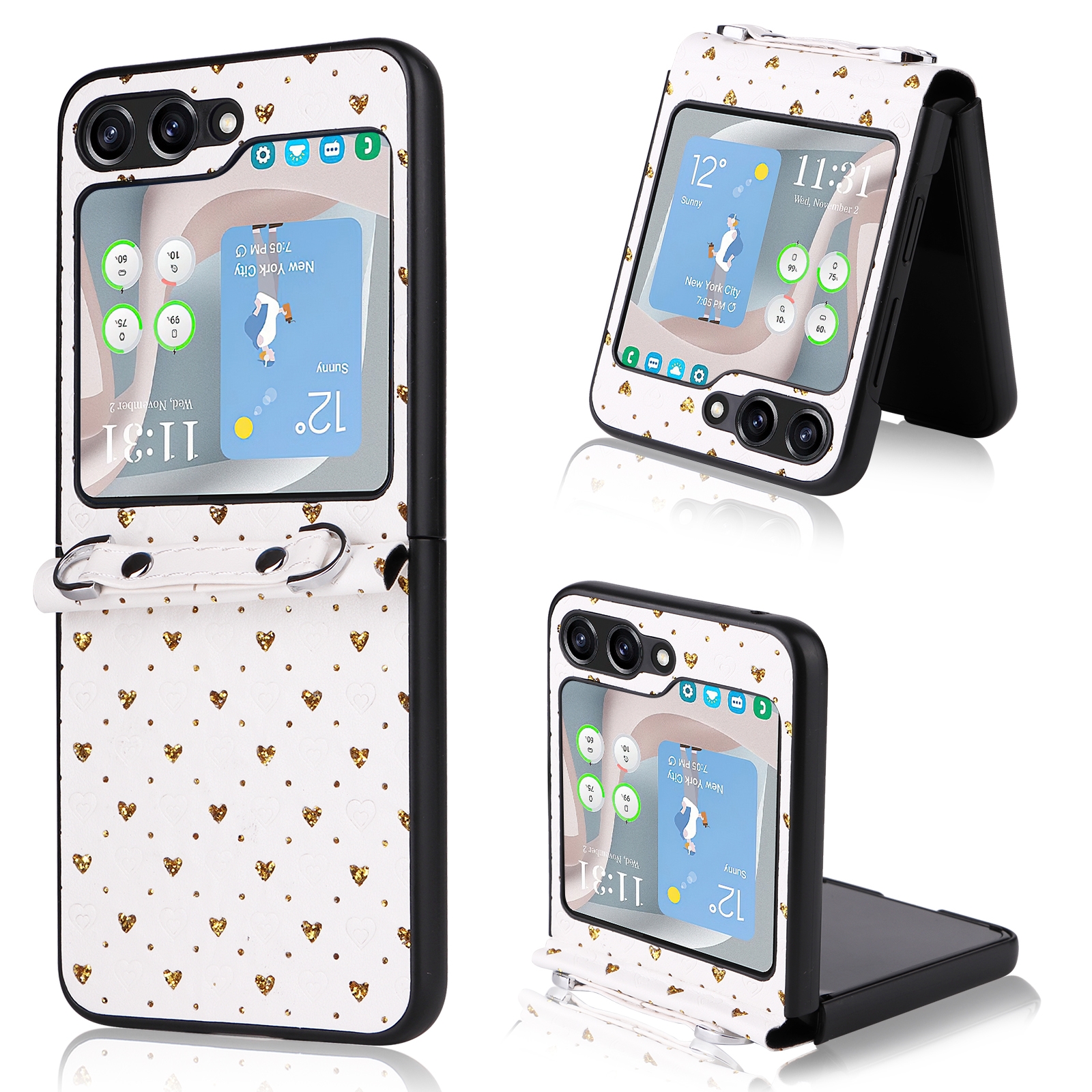 For Samsung Galaxy Z Flip5 Colorful Love Lanyard Phone Case(Gold) For Samsung Galaxy Z Flip5 Colorful Love Lanyard Phone Case(Gold)